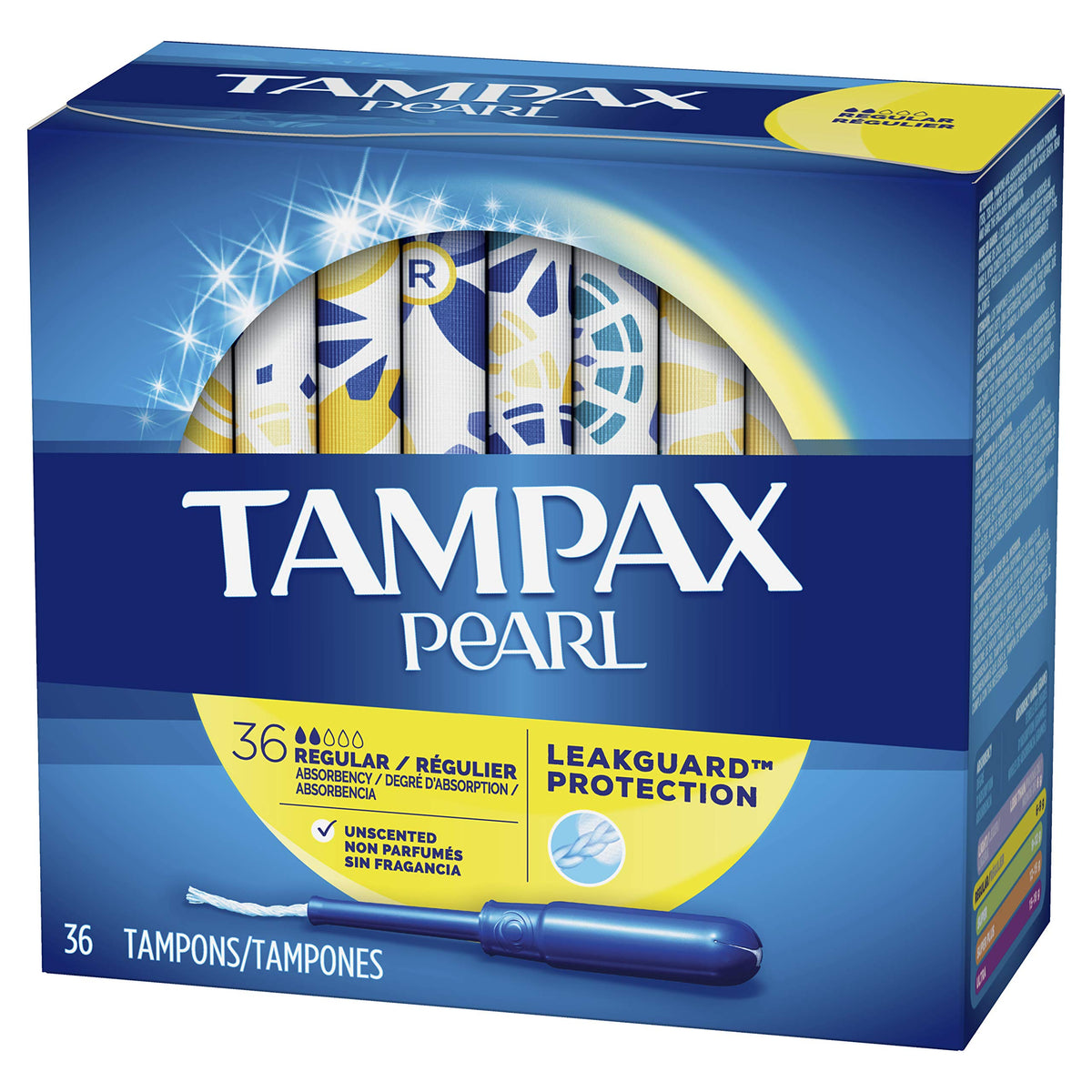 Procter & Gamble Tampax Pearl Tampons Regular Absorbency with LeakGuard Braid, Unscented, 36 Count