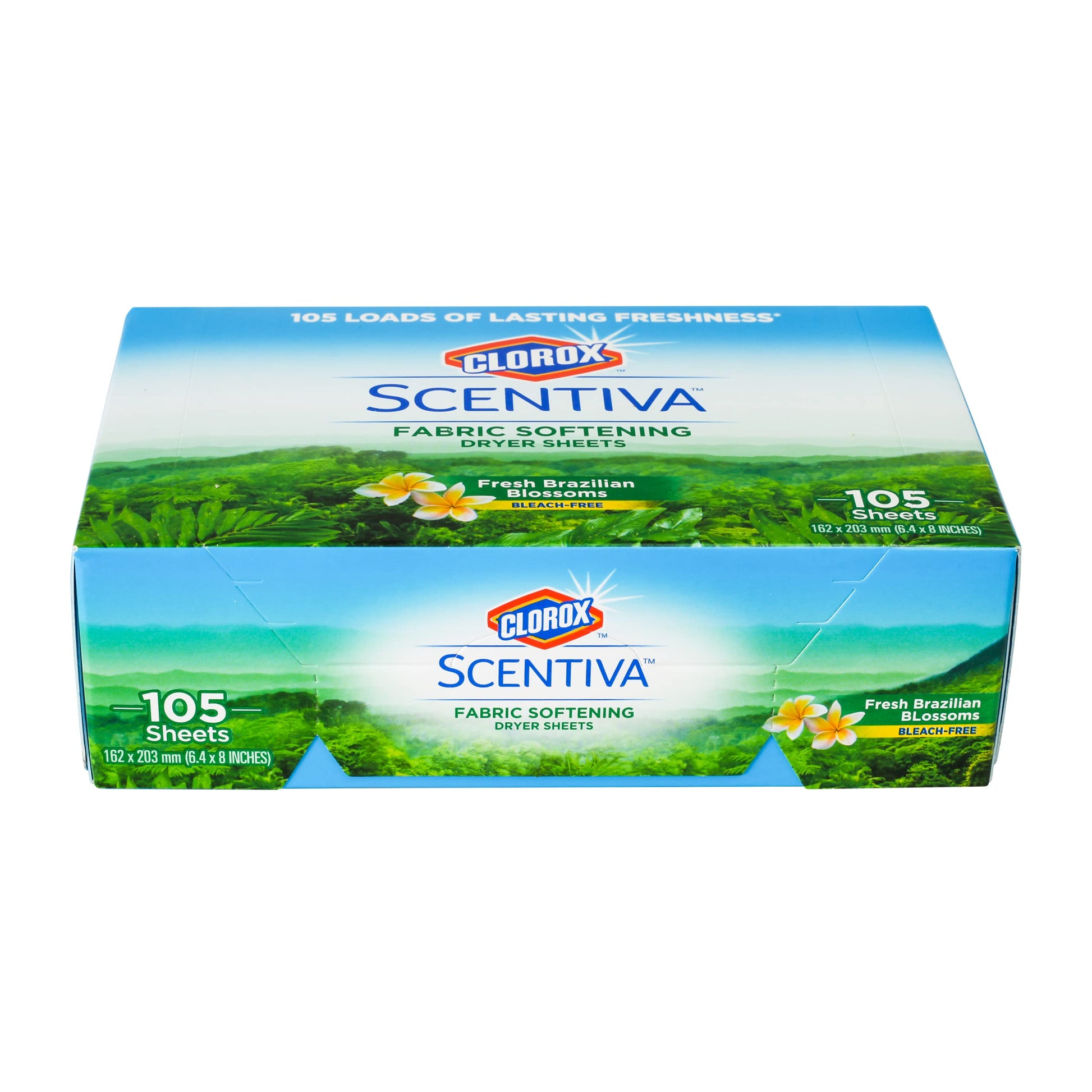 Clorox Scentiva Fabric Softener Dryer Sheets, Fresh Brazilian Blossoms Scent - Wrinkle Reducing Scented Softening Laundry Dryer Sheets for Great Smelling Clothes, 105 Count