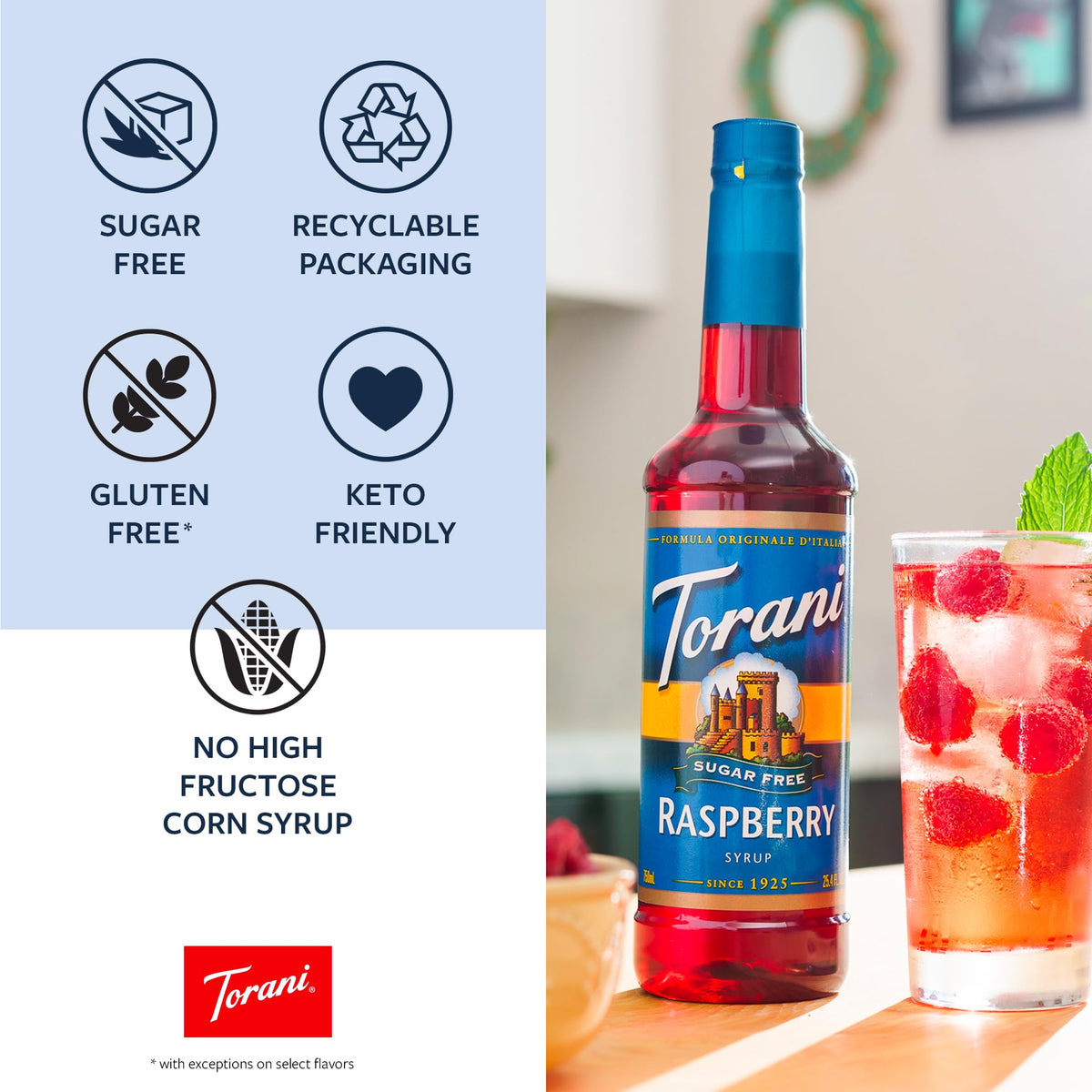 Torani Sugar-Free Syrup, Vanilla Bean, 25.4 Fl Oz Bottle (Pack of 4)