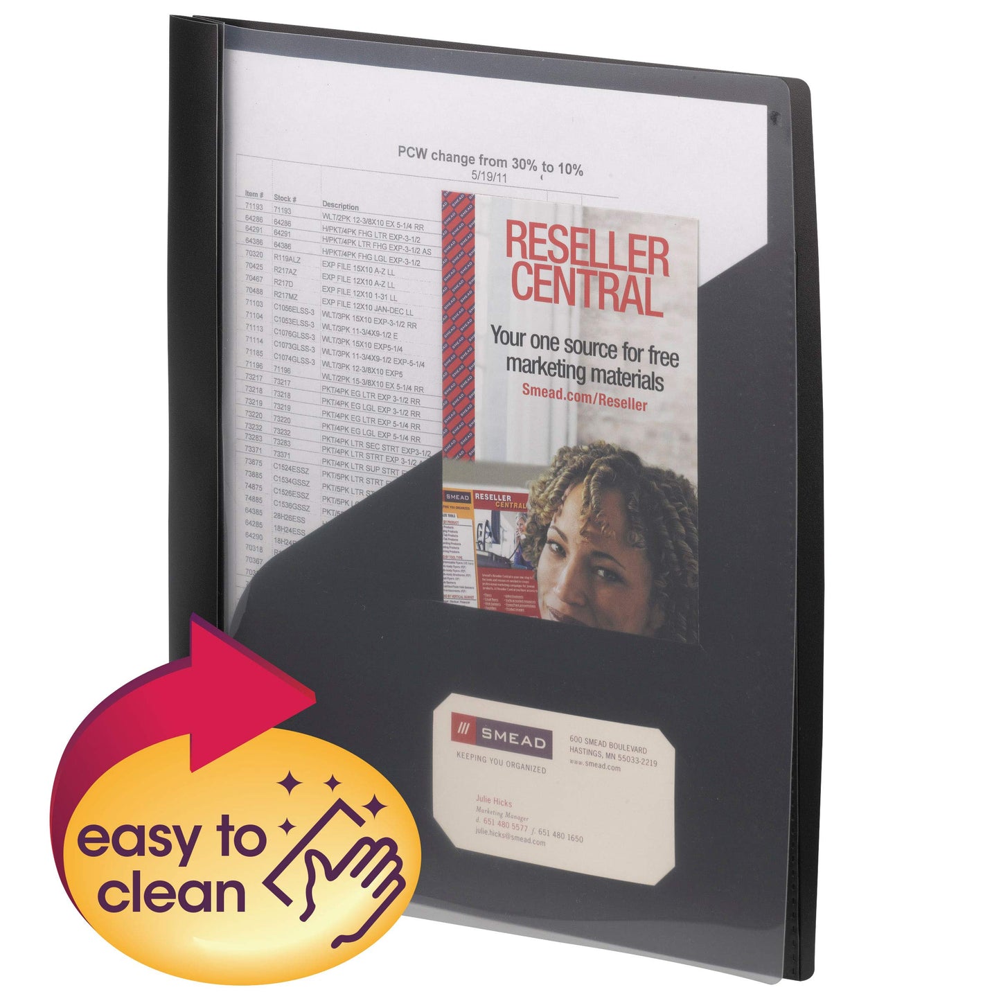 Smead Clear Front Poly Report Cover, Three Double Tang Side Fasteners, 1/2" Capacity, Letter Size, Black, 5 per Pack (86010)