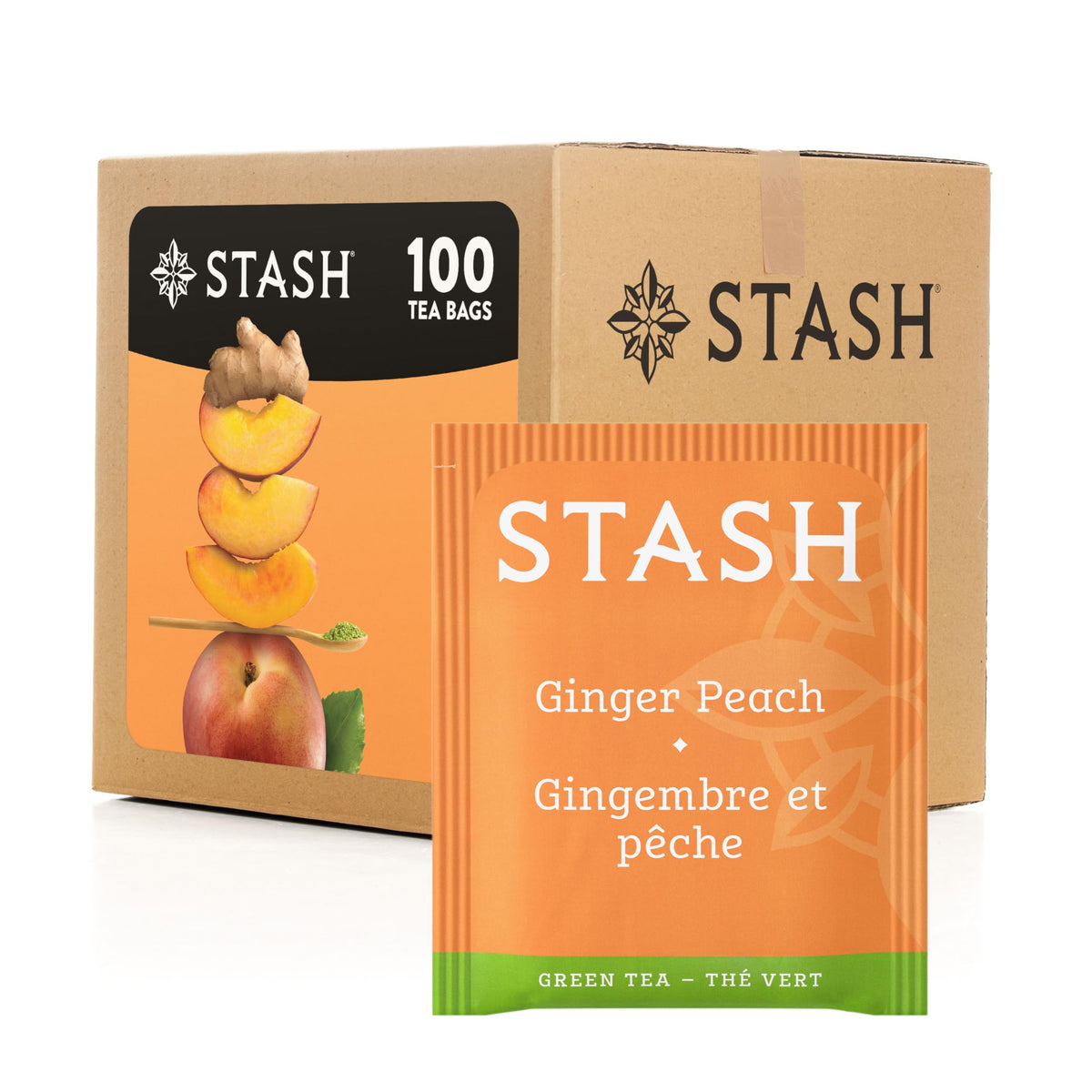 Stash Tea Ginger Peach Green Tea & Matcha Blend, Box of 100 Tea Bags (Packaging May Vary)