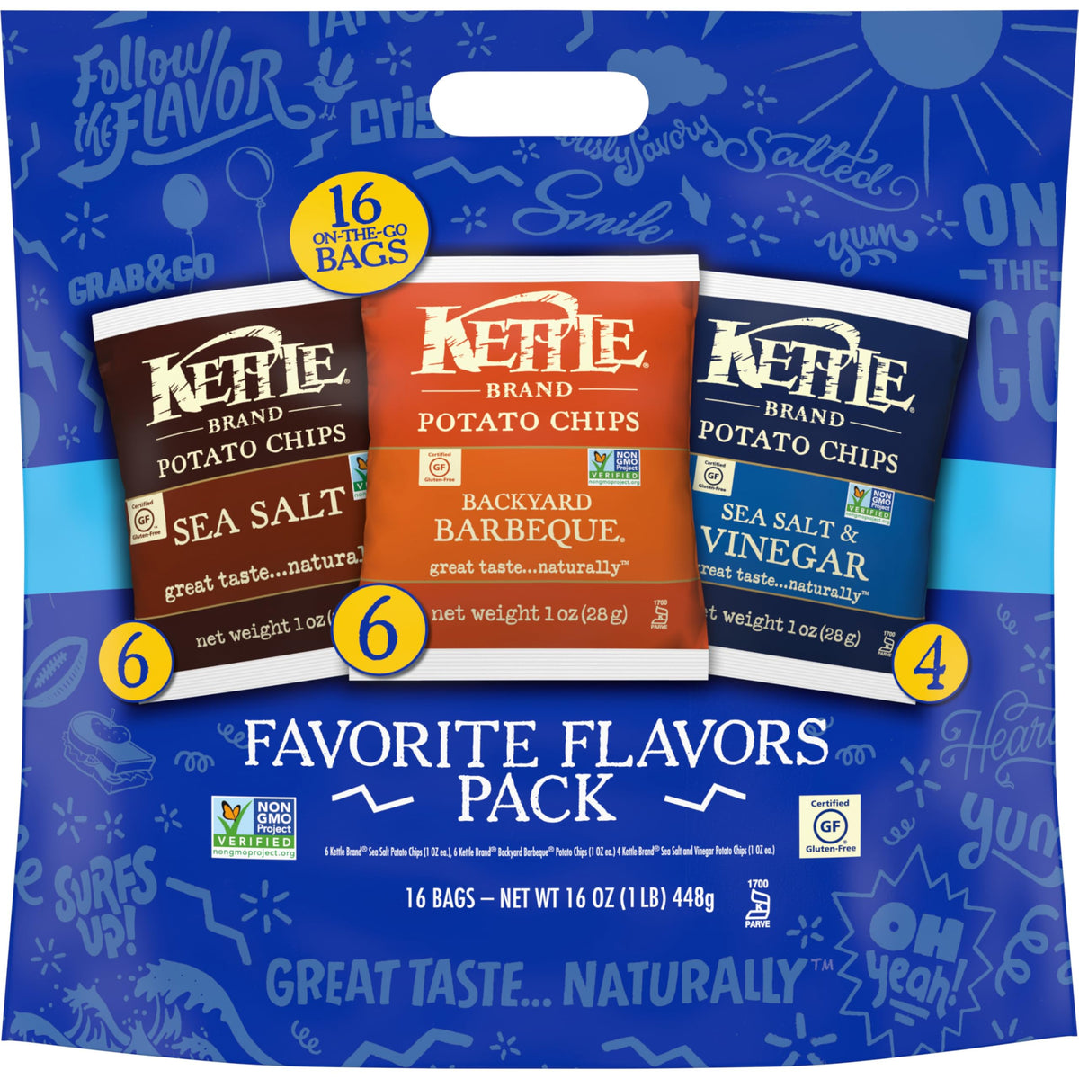 Kettle Brand Potato Chips, Variety Pack of 1.5 oz Snack Bags, 16 Ct (Pack of 6)