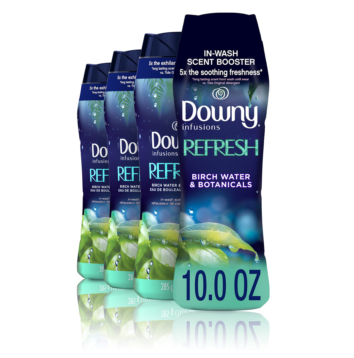 Downy Infusions Laundry Scent Booster Beads for Washer, Refresh, Birch Water & Botanicals, 10 oz (Pack of 4)
