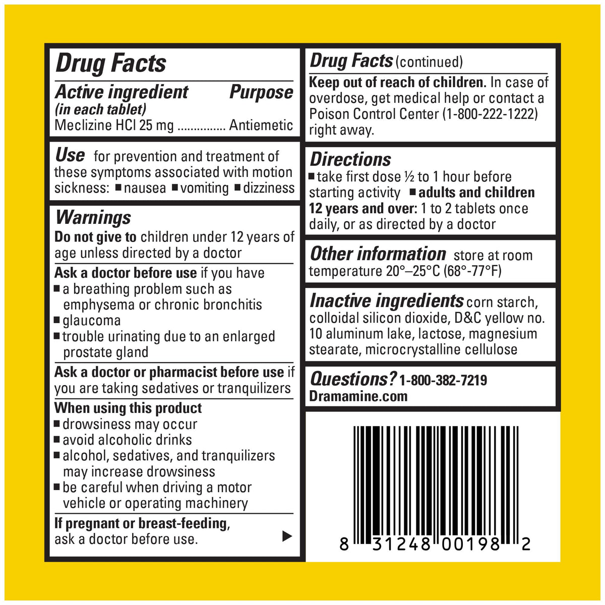 Dramamine Motion Sickness Less Drowsy, Travel Vial, Multicolor, 8 Count