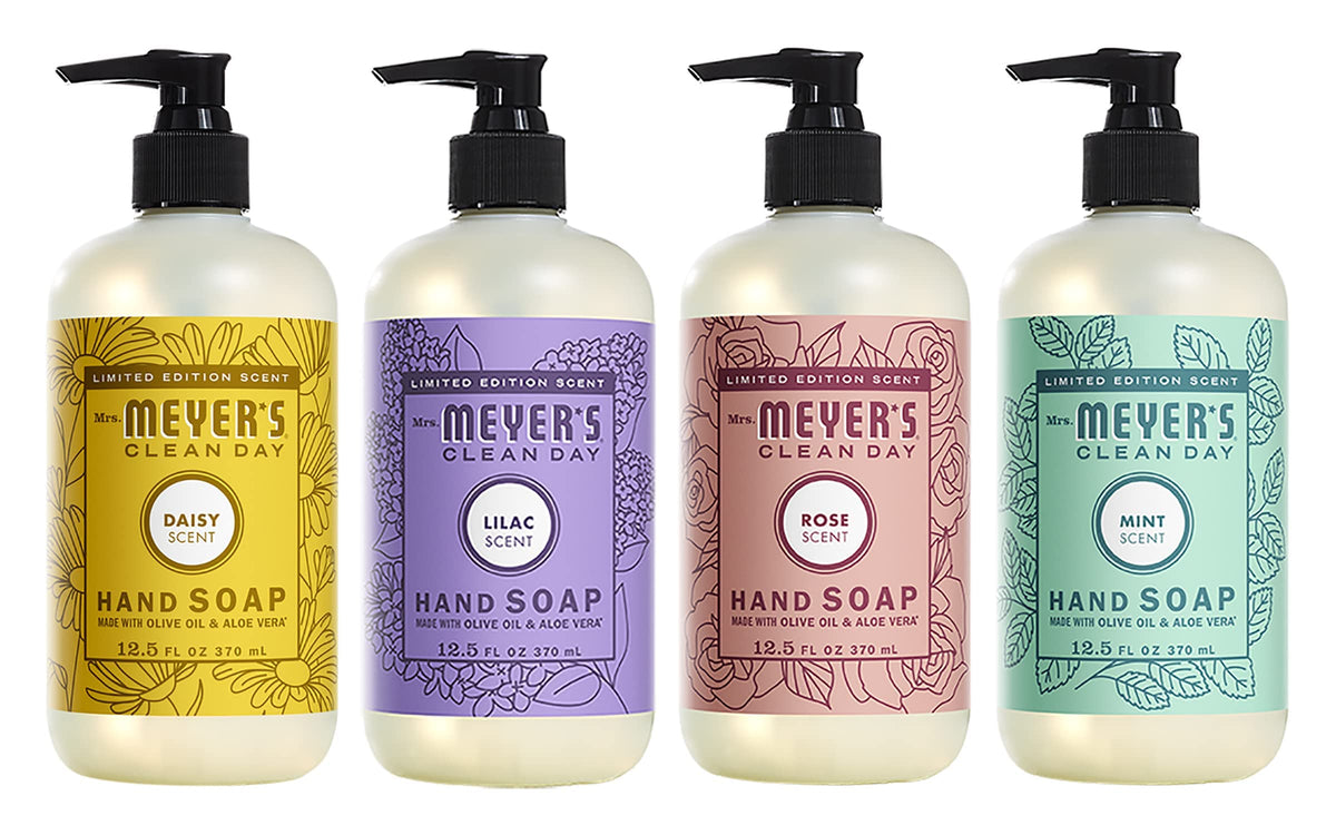 Mrs. MEYER'S CLEAN DAY Holiday Hand Soap Bundle (Mint + Lilac + Daisy + Rose)