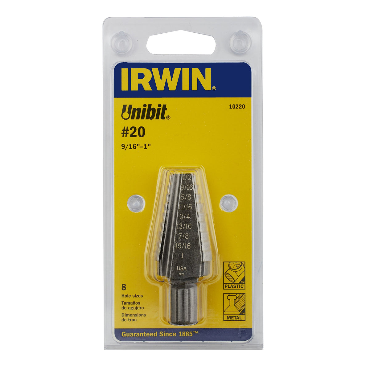 Irwin Tools Unibit #20 9/16-Inch to 1-Inch Step-Drill Bit, 1/2-Inch Shank (10220)