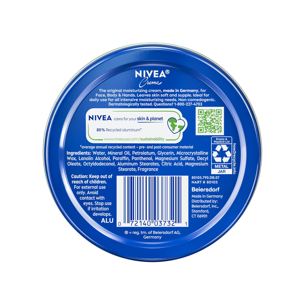 NIVEA Creme Body, Face and Hand Moisturizing Cream, German Formula, Rich Body Moisturizer with Provitamin B5, 8.4 Oz Tin