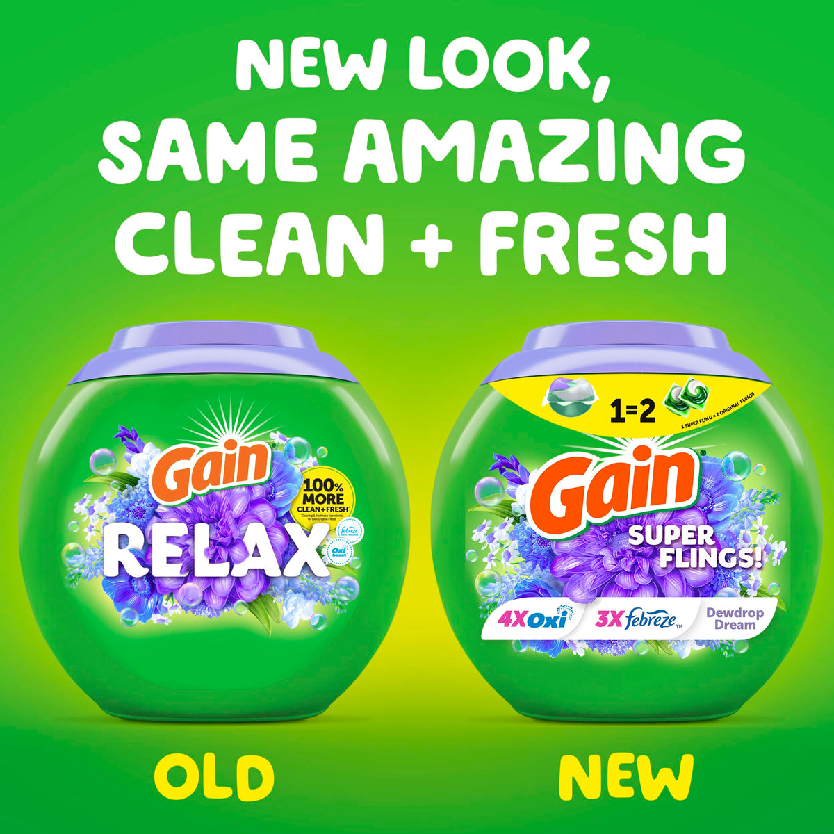 Gain Super Sized Flings Laundry Detergent Pacs, 45 Count, Dewdrop Dream Scent