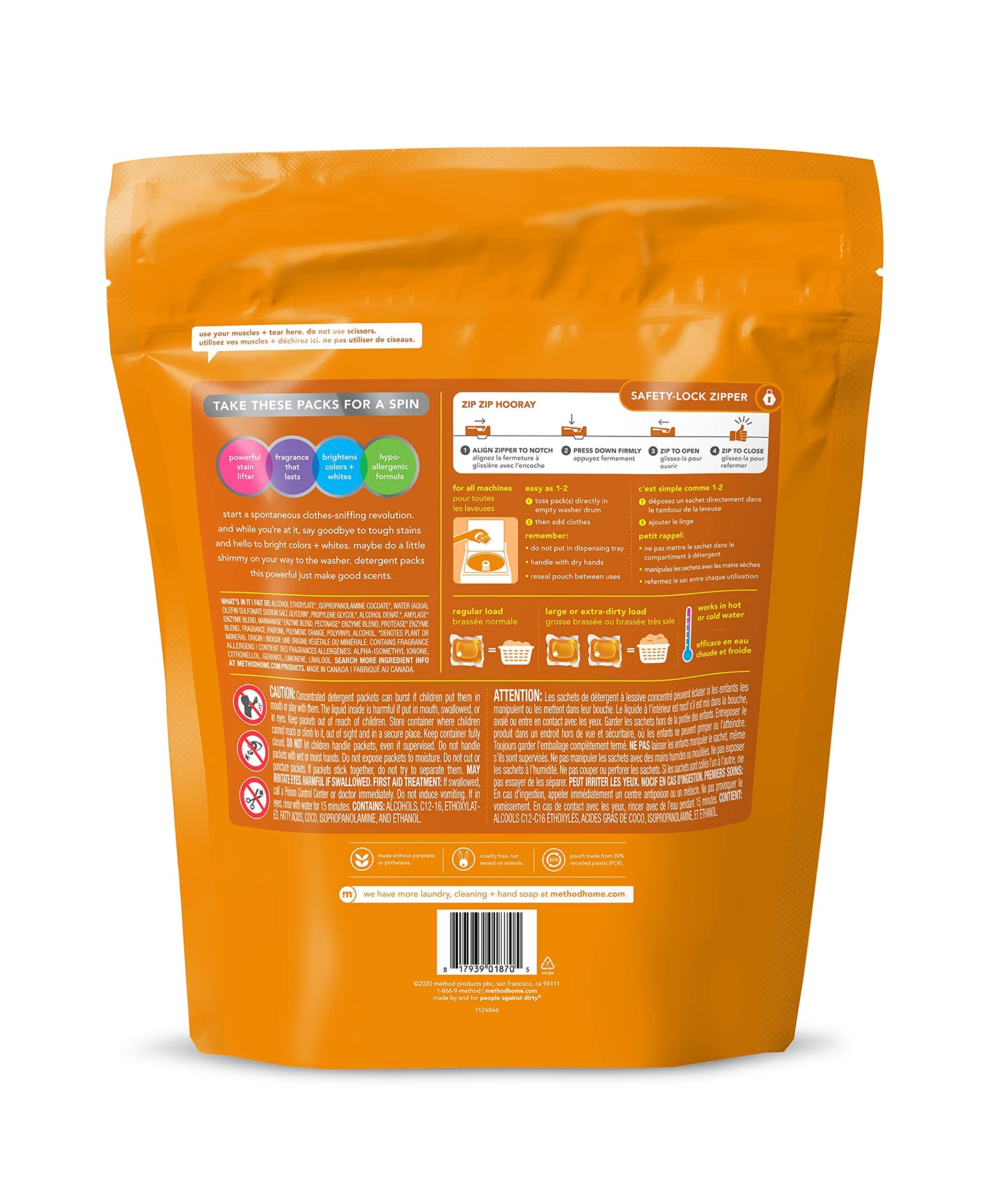 Method Laundry Detergent Packs; Ginger Mango Scent; Plant-Based Stain Remover Solution that Works in Hot & Cold Water; 42 Packs per Bag; 4 Pack (168 Loads); Packaging May Vary