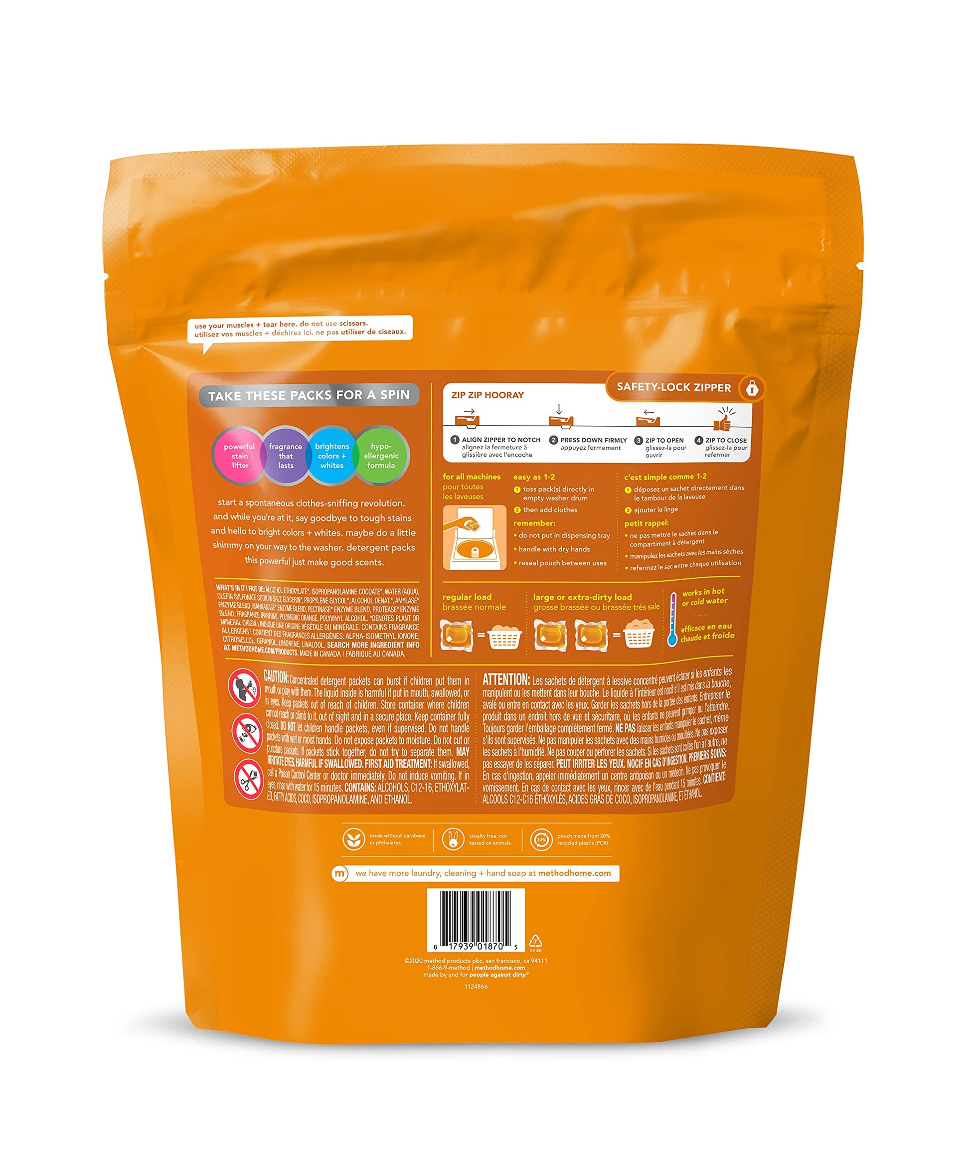Method Laundry Detergent Packs; Ginger Mango Scent; Plant-Based Stain Remover Solution that Works in Hot & Cold Water; 42 Packs per Bag; 4 Pack (168 Loads); Packaging May Vary