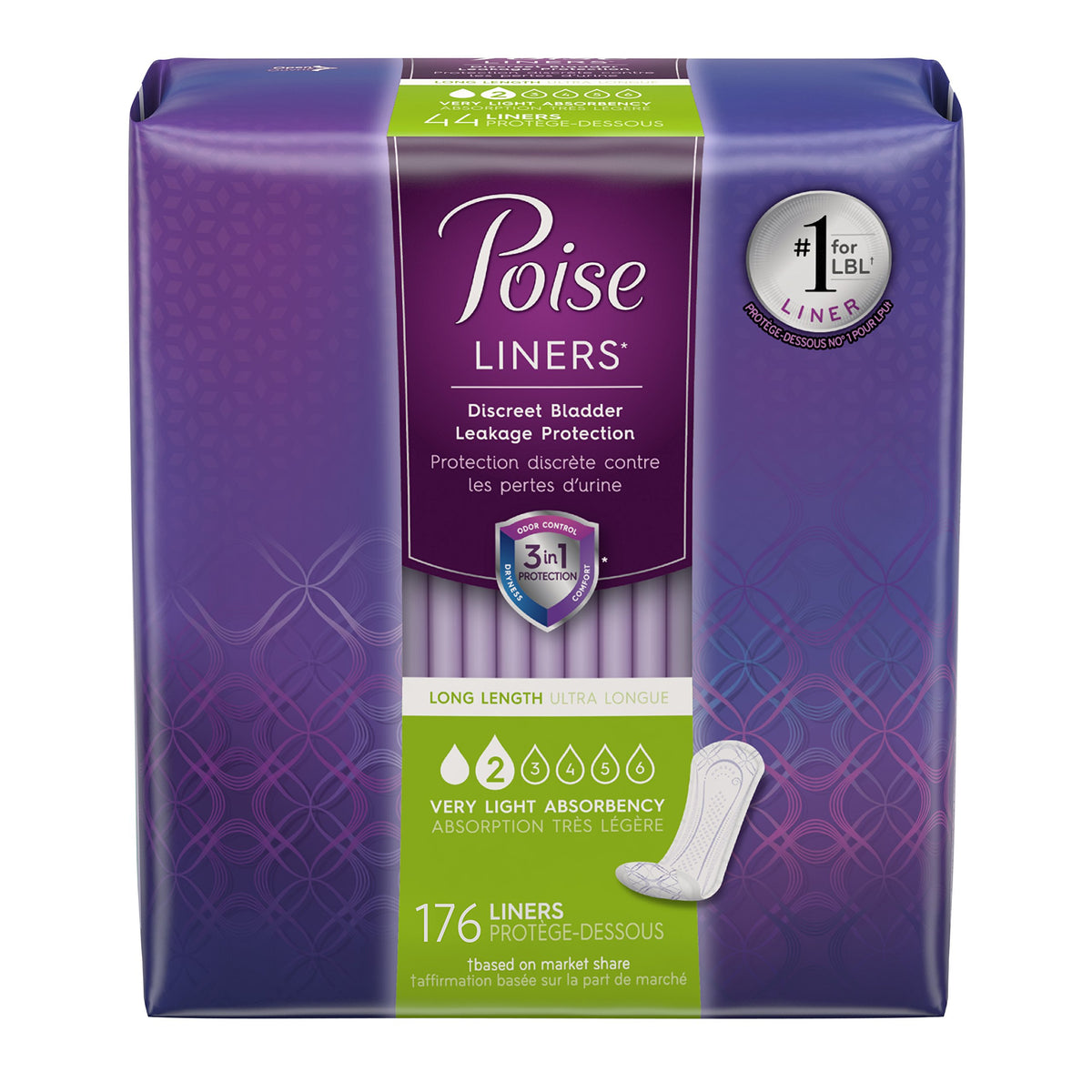 Poise Incontinence Panty Liners, Very Light Absorbency, Long, 176 Count