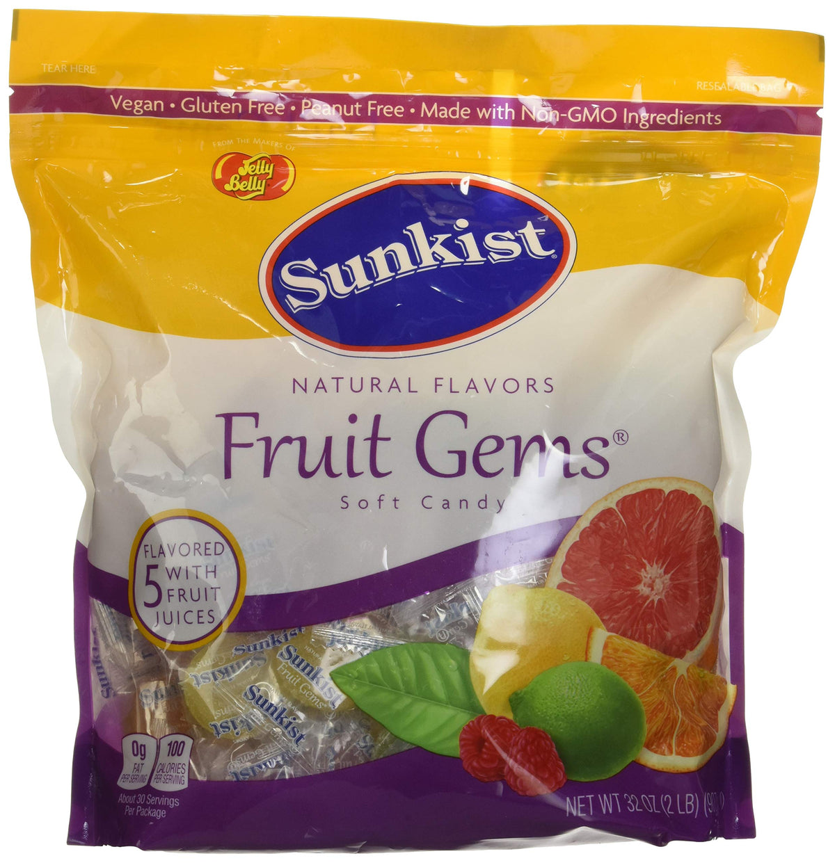 Sunkist Fruit Gems Soft Candy, Assorted Natural Flavors, 2-lb