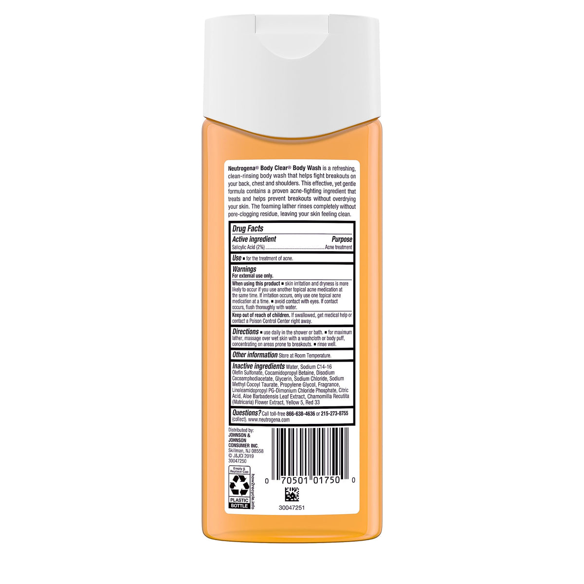 Neutrogena Body Clear Acne Body Wash with Glycerin & 2% Salicylic Acid Acne Medication to Help Treat Breakouts on Back, Chest & Shoulders, Non-Comedogenic, 8.5 fl. Oz, 6 Pack
