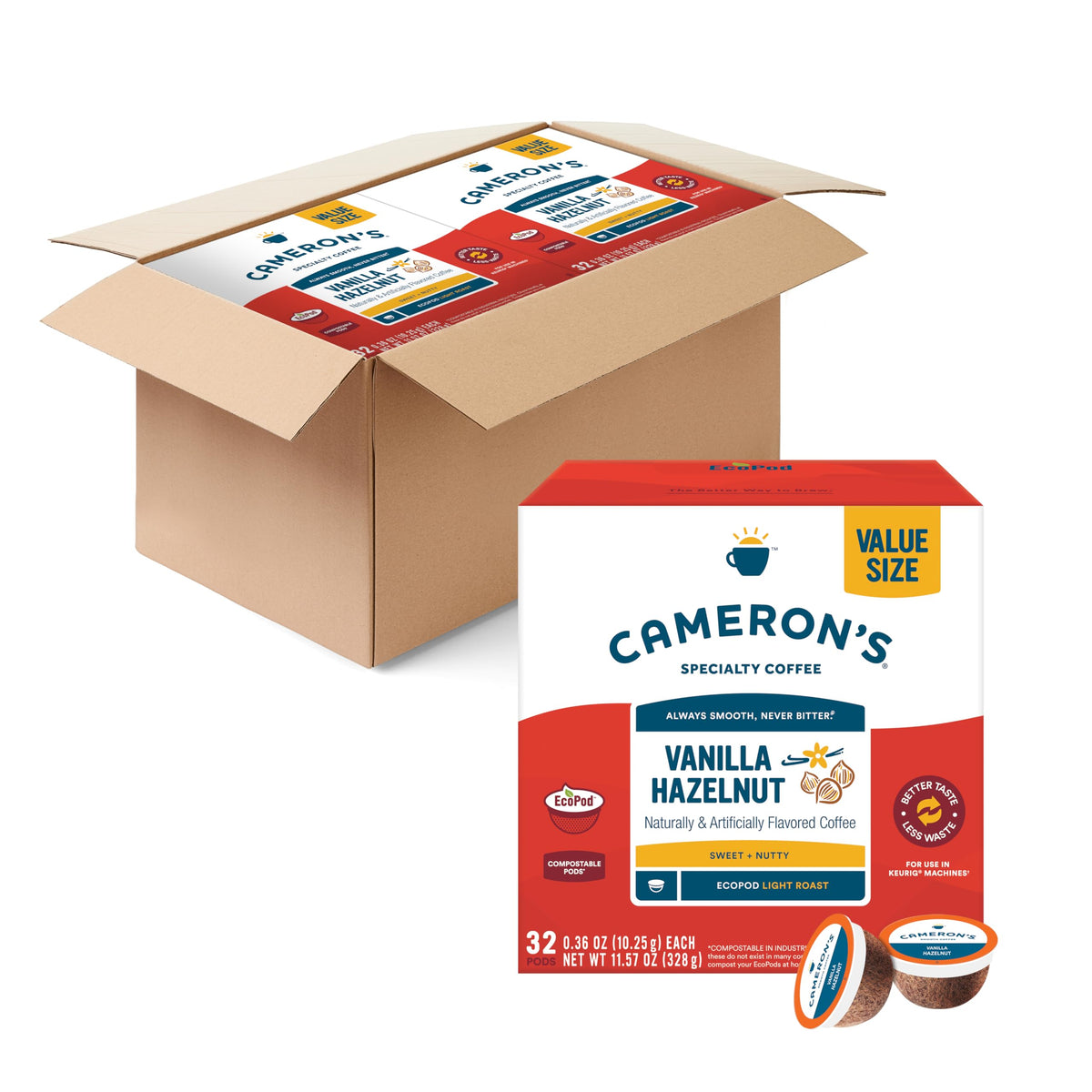 Cameron's Coffee Single Serve Pods, Flavored, Vanilla Hazelnut, 128 Count (Pack of 1)