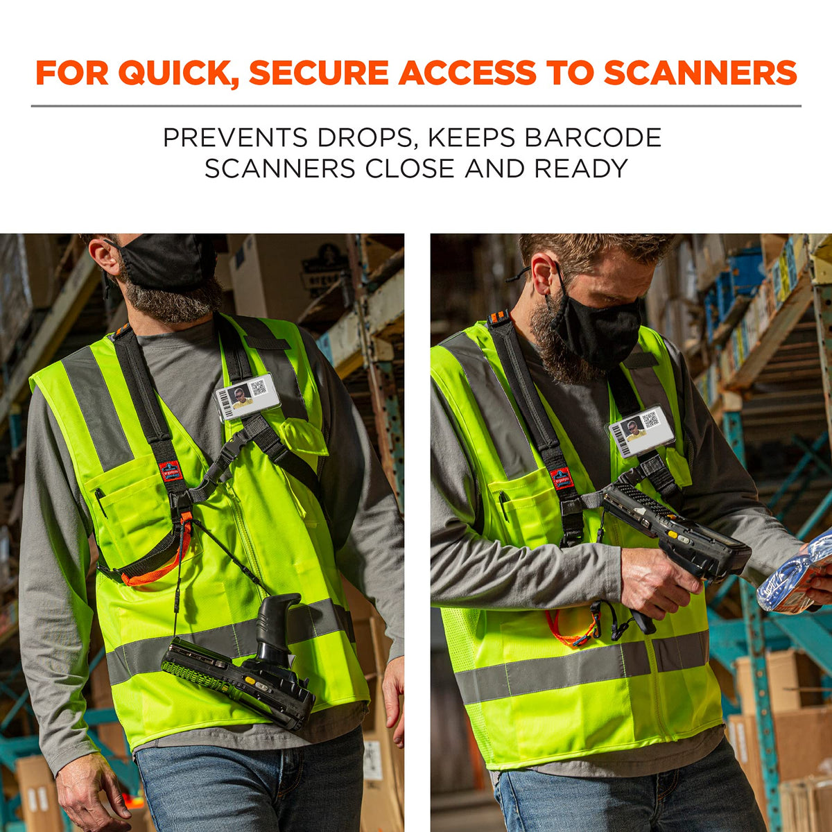 Ergodyne Squids 3138 Barcode Scanner Padded Harness, Tethering Lanyard for Bar Code Scanners, Breakaway Design Large
