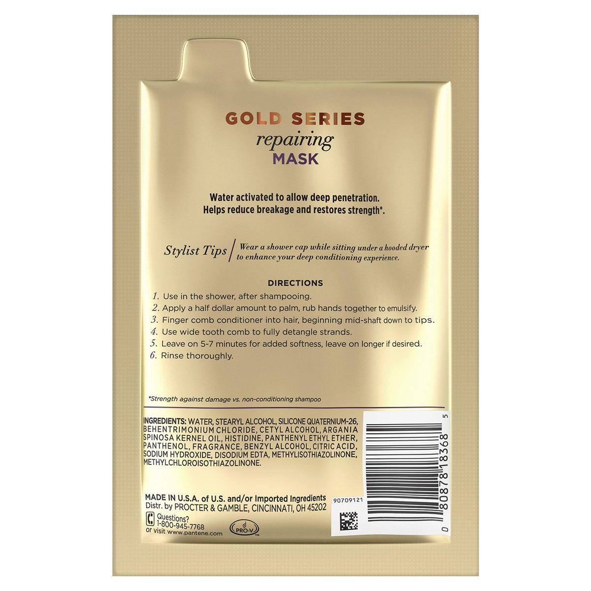 Gold Series, from Pantene Pro-V, Repairing Mask Treatment, with Argan Oil, Moisturize and Restore, 1.7 fl oz - Pack of 10