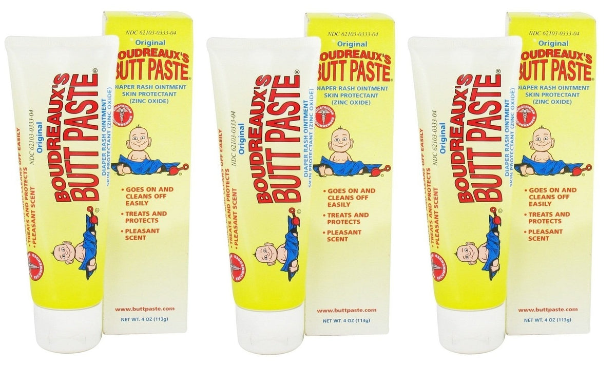 Boudreaux's Butt Paste Diaper Rash Ointment Skin Protectant, 4 Oz (Pack of 3)