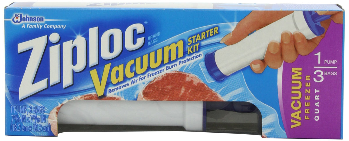 Ziploc Vacuum Starter Kit, 3-Quart Bags, 1-Pump