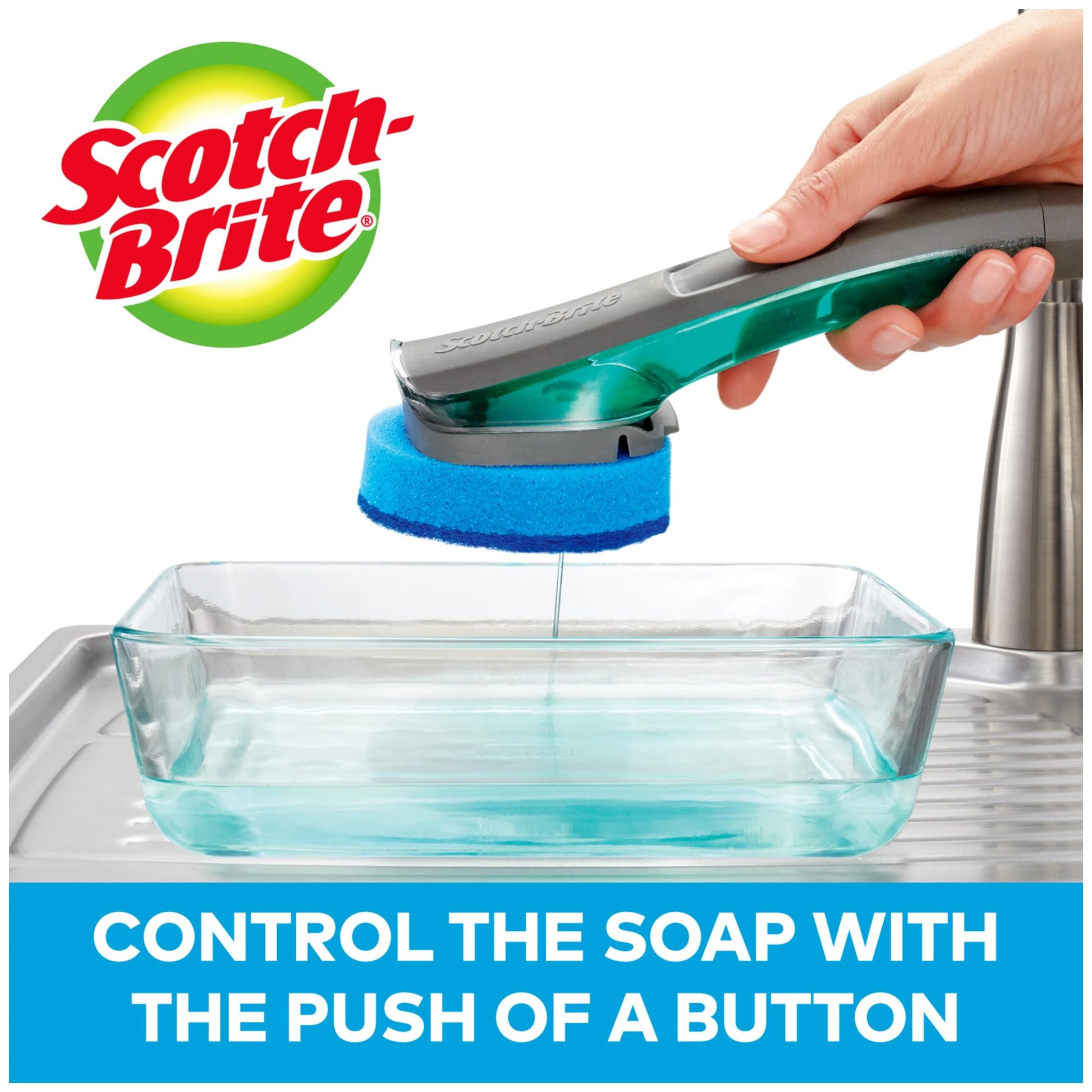 Scotch-Brite Non-Scratch Advanced Soap Control Dishwand Kit, Includes 1 Wand & 5 Refill Pads, Control Soap With A Button, Keep Your Hands Out Of Dirty Water