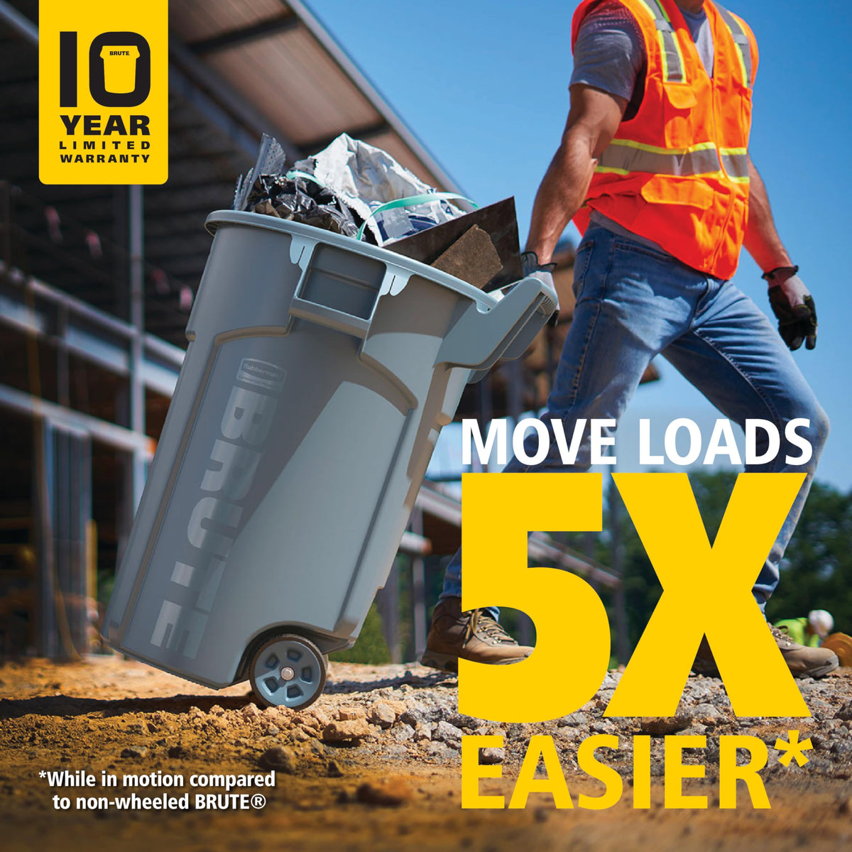 Rubbermaid Commercial Products Vented Wheeled BRUTE Trash Container, 44 Gal Gray, for Landscapers/Construction Sites/Restaurants/Back of House/Offices/Warehouses/Commercial Environments