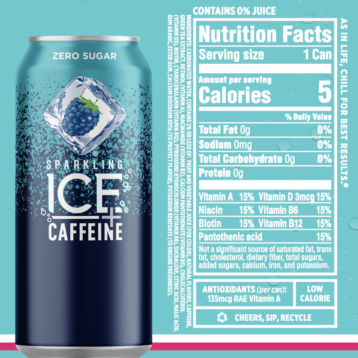 Sparkling Ice Caffeine Variety Pack, Flavored Sparkling Water, Zero Sugar, with Vitamins and Antioxidants, 16 fl oz, 12 count (Citrus Twist, Black Raspberry, Blue Raspberry, Strawberry Citrus)