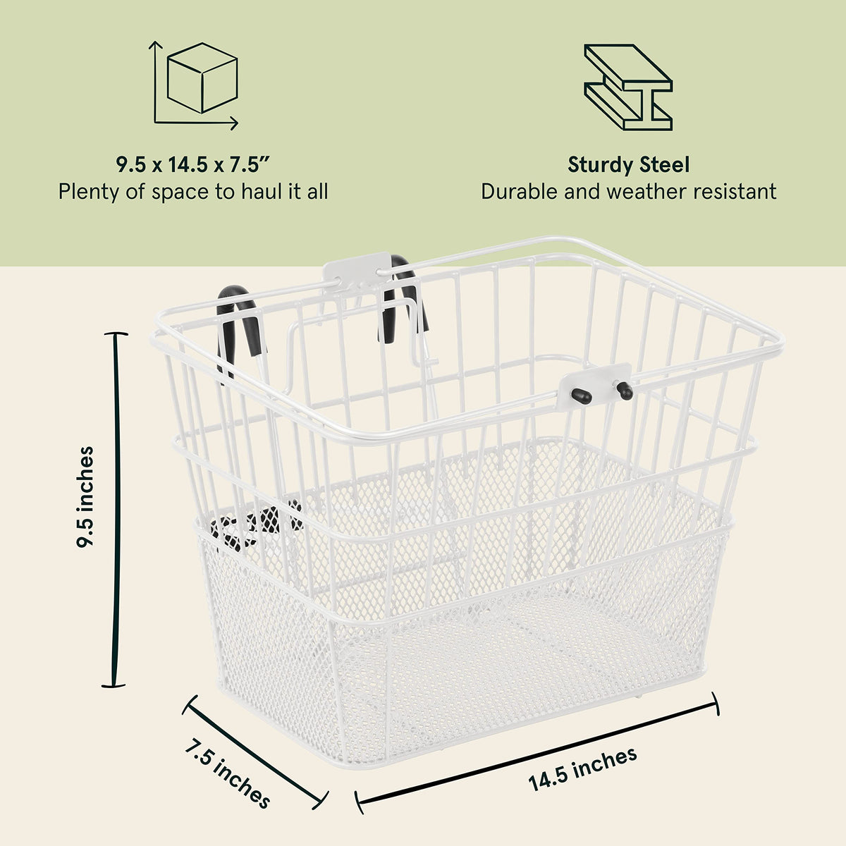 Retrospec Bicycles Detachable Steel Half-Mesh Apollo Bike Basket with Handles, Glossy White