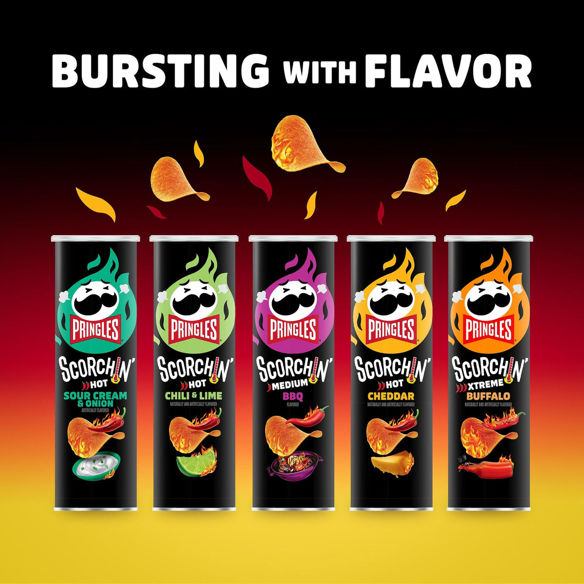 Pringles Scorchin' Cheddar Potato Crisps, 5.5 oz (Pack of 2) with By The Cup Mints