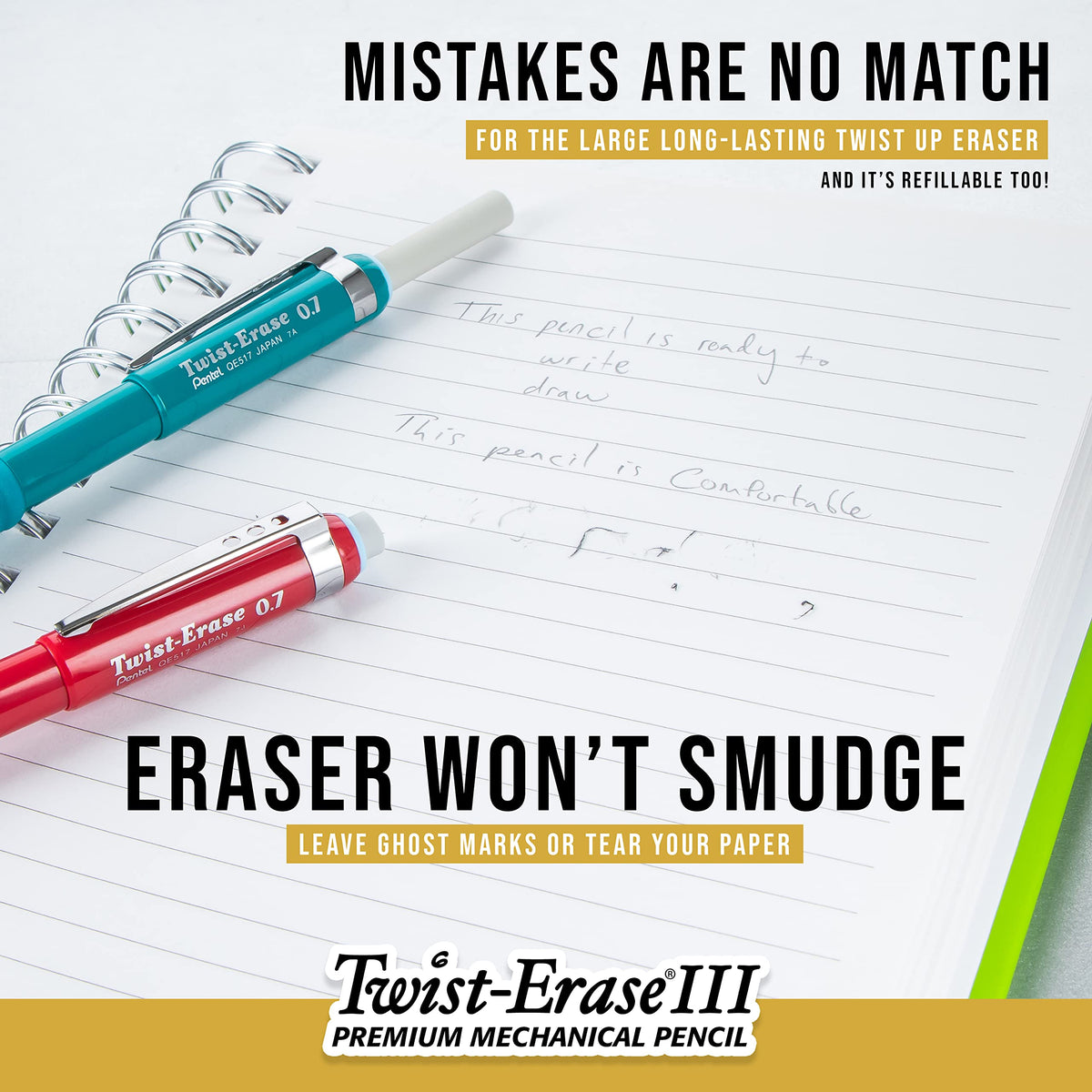 Pentel Twist-Erase III Mechanical Pencil ,0.5mm , Black Barrel, 12 Pack (QE515A)