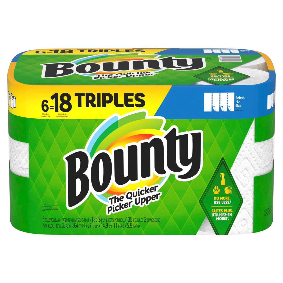 Bounty Select-A-Size Paper Towels, 6 Triple Rolls, White, 135 Sheets Per Roll