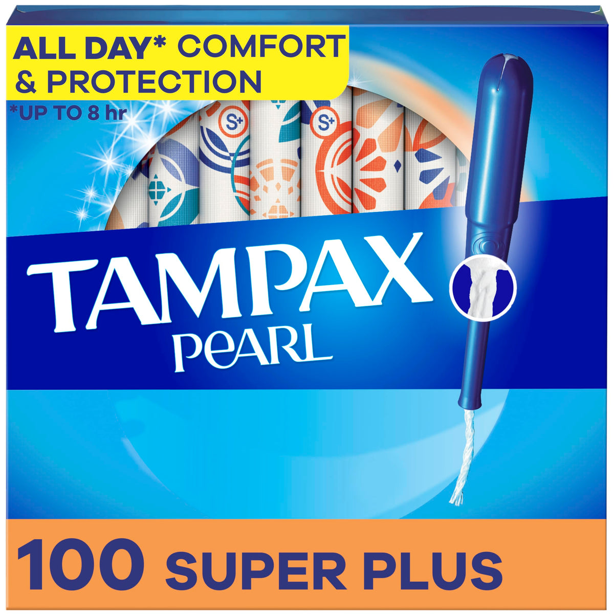 Tampax Pearl Tampons for Women, with LeakGuard Braid, Super Plus Absorbency, Unscented, 100 Count (2 Packs of 50)