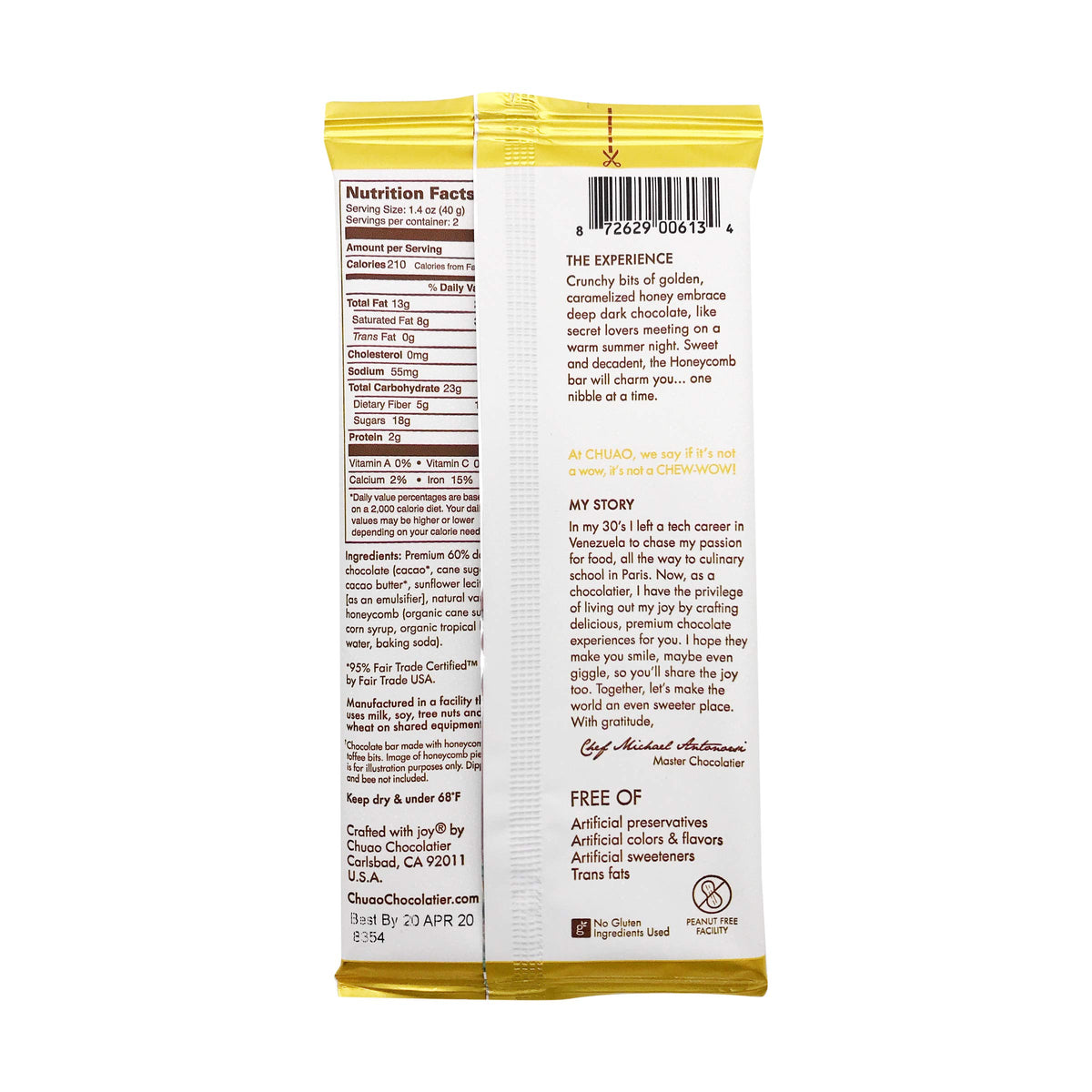 Chuao Chocolate, Dark Chocolate Honeycomb Bar, 2.82 oz