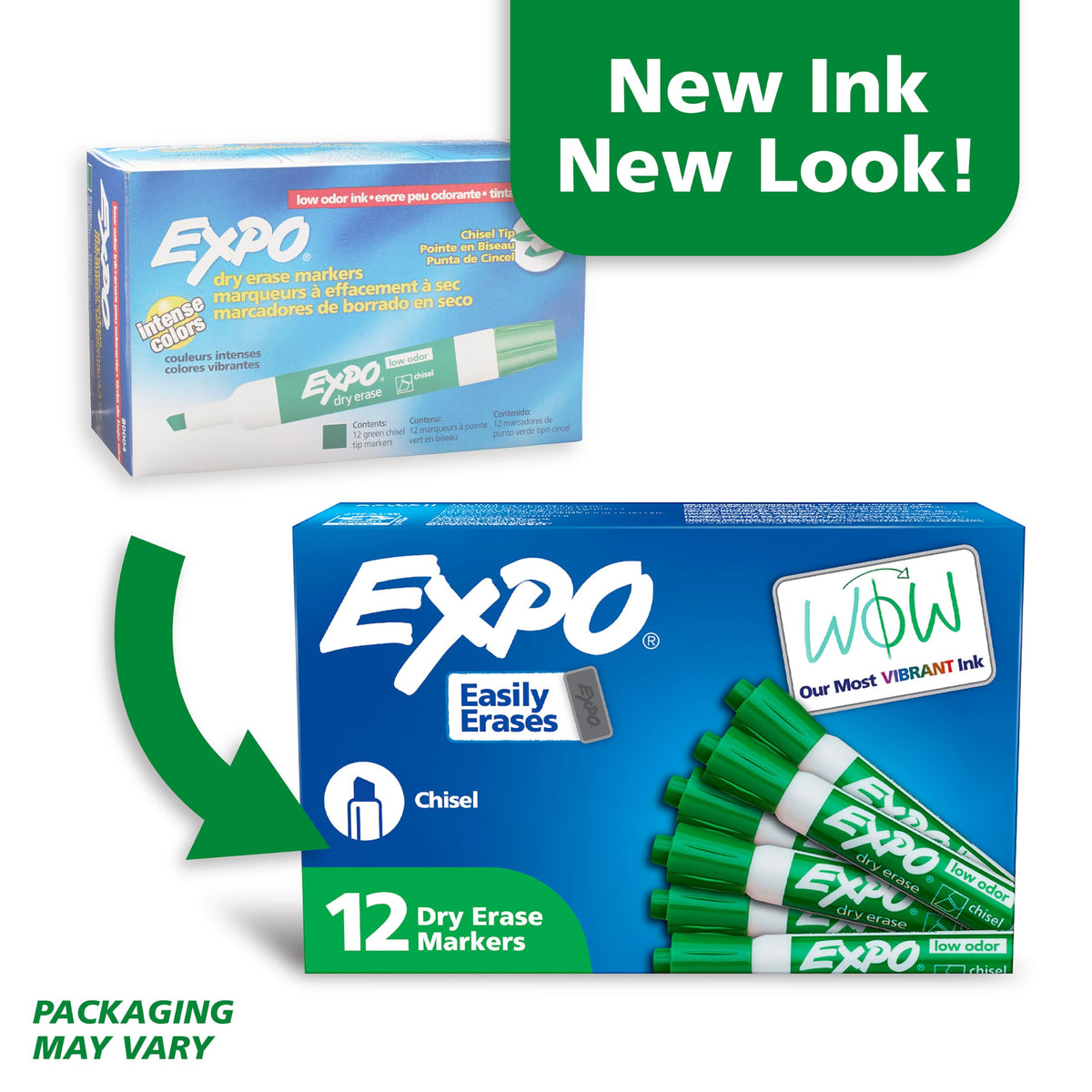 EXPO Dry Erase Markers, Low Odor Ink, Green, Chisel Tip, 12 Count