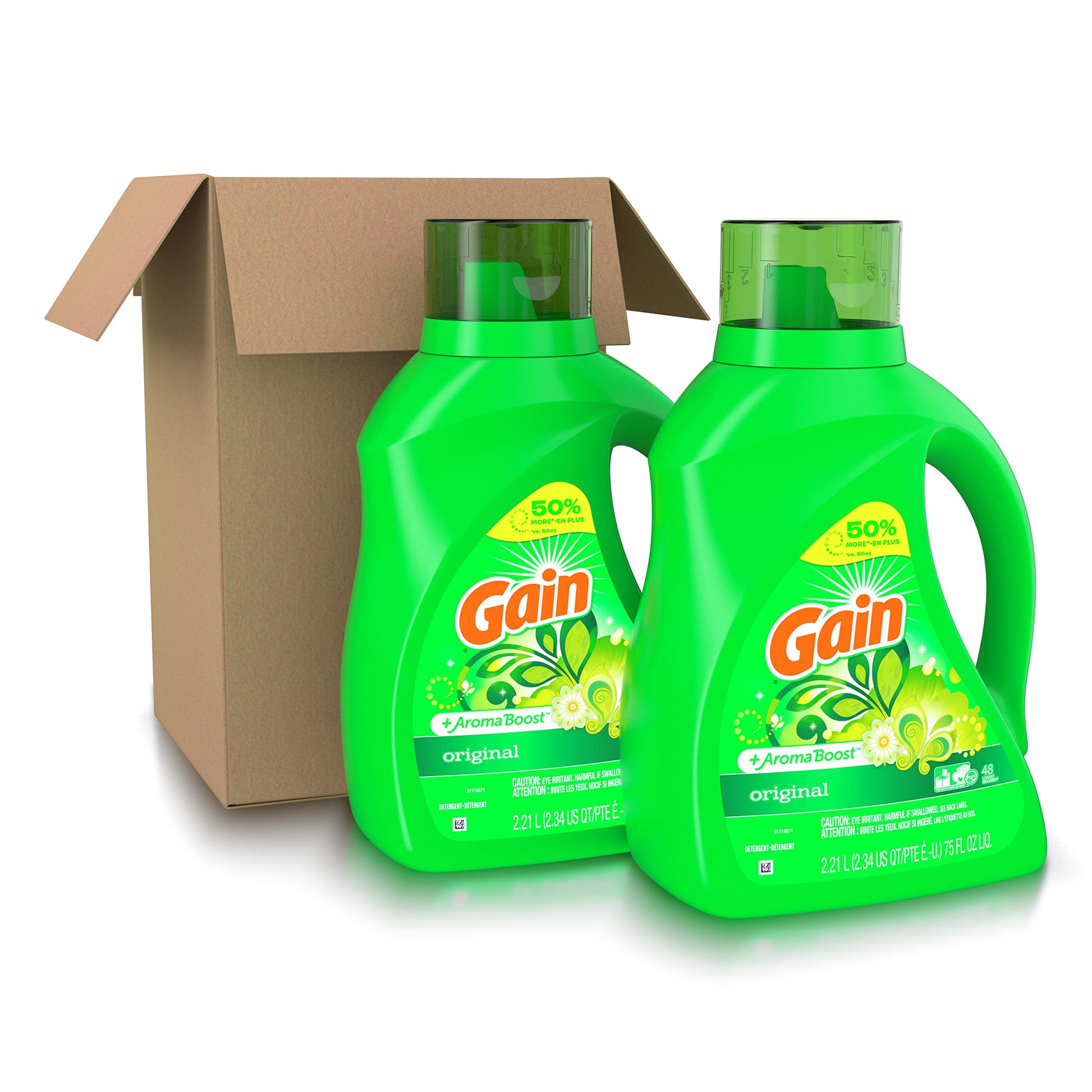 Gain Laundry Detergent Liquid Soap Plus Aroma Boost, Original Scent, HE Compatible, 96 Loads Total, 75 Fl Oz (Pack of 2)
