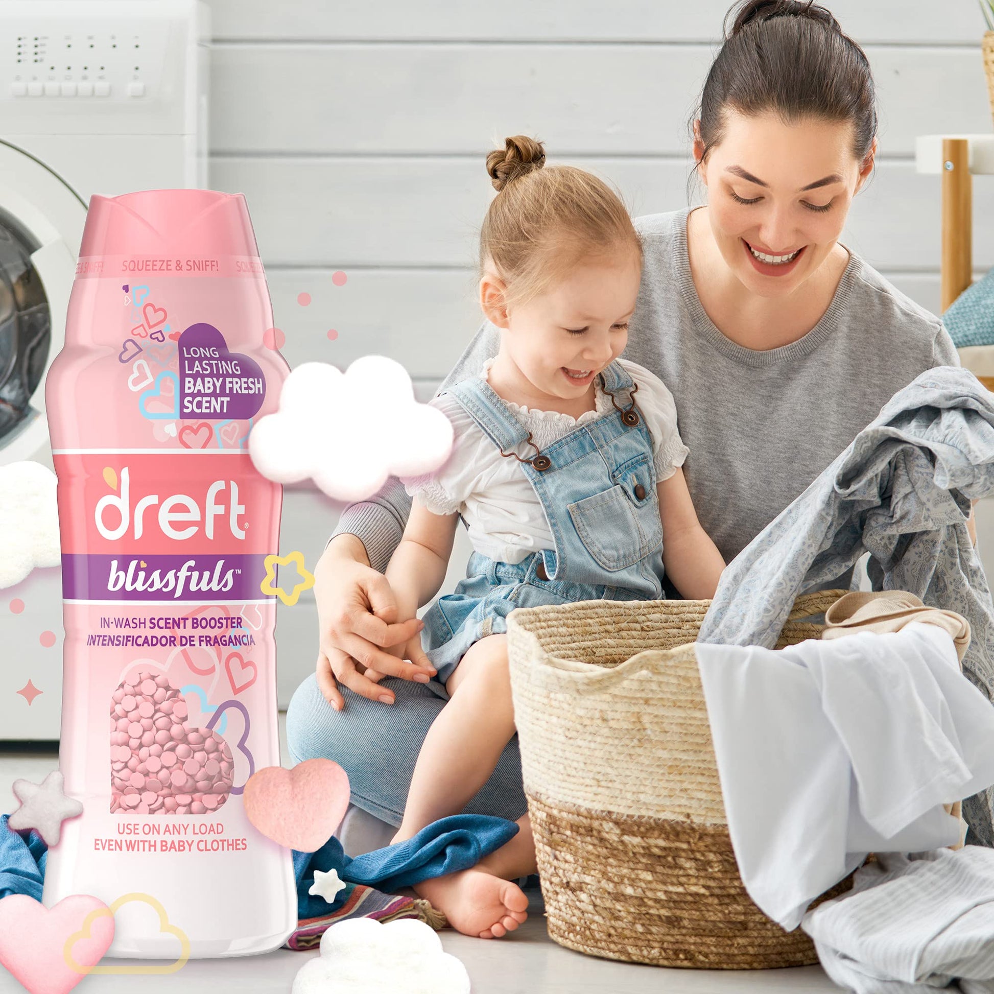 Dreft Blissfuls Laundry Scent Booster Beads for Washer, Baby Fresh Scent, 26.5 oz