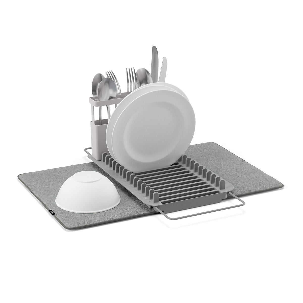Umbra Udry Rack and Microfiber Dish Drying Mat-Space-Saving Lightweight Design Folds Up for Easy Storage, Over The Sink, Charcoal