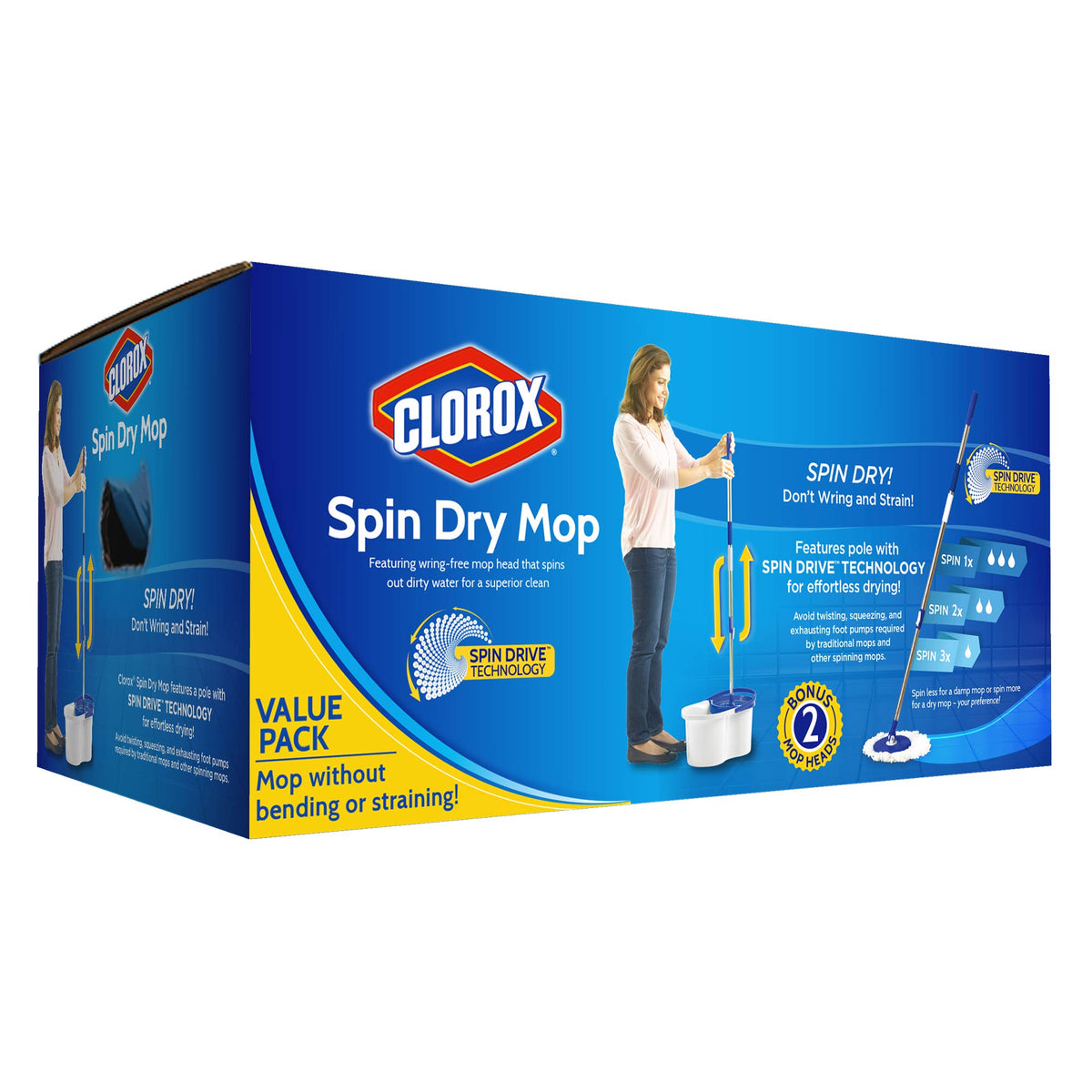 Clorox Microfiber Spin Dry Microfiber Mop and Bucket System, Blue/White