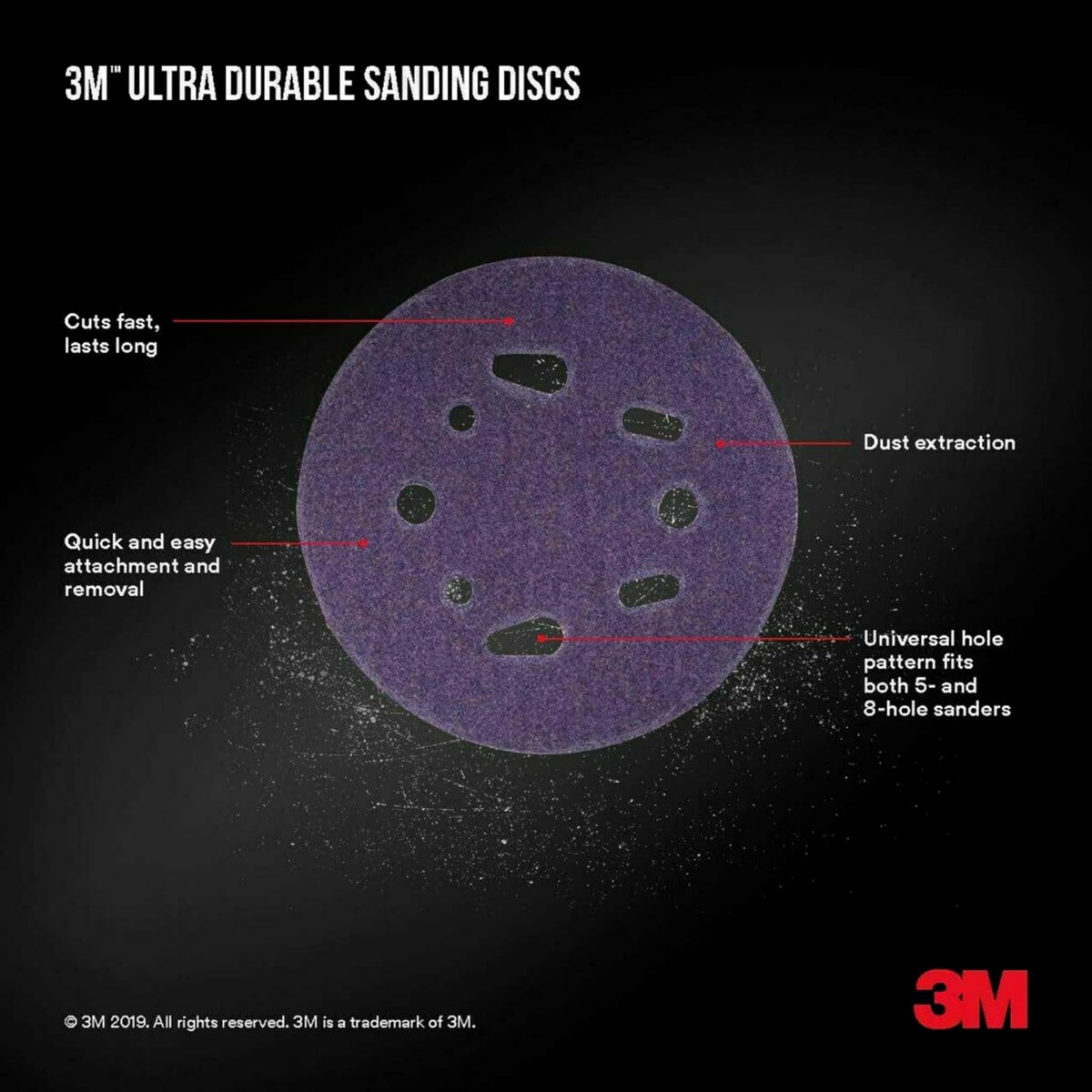 3M Ultra Durable 5 inch Power Sanding Discs, Universal Hole, 180 Grit, 10/Pack