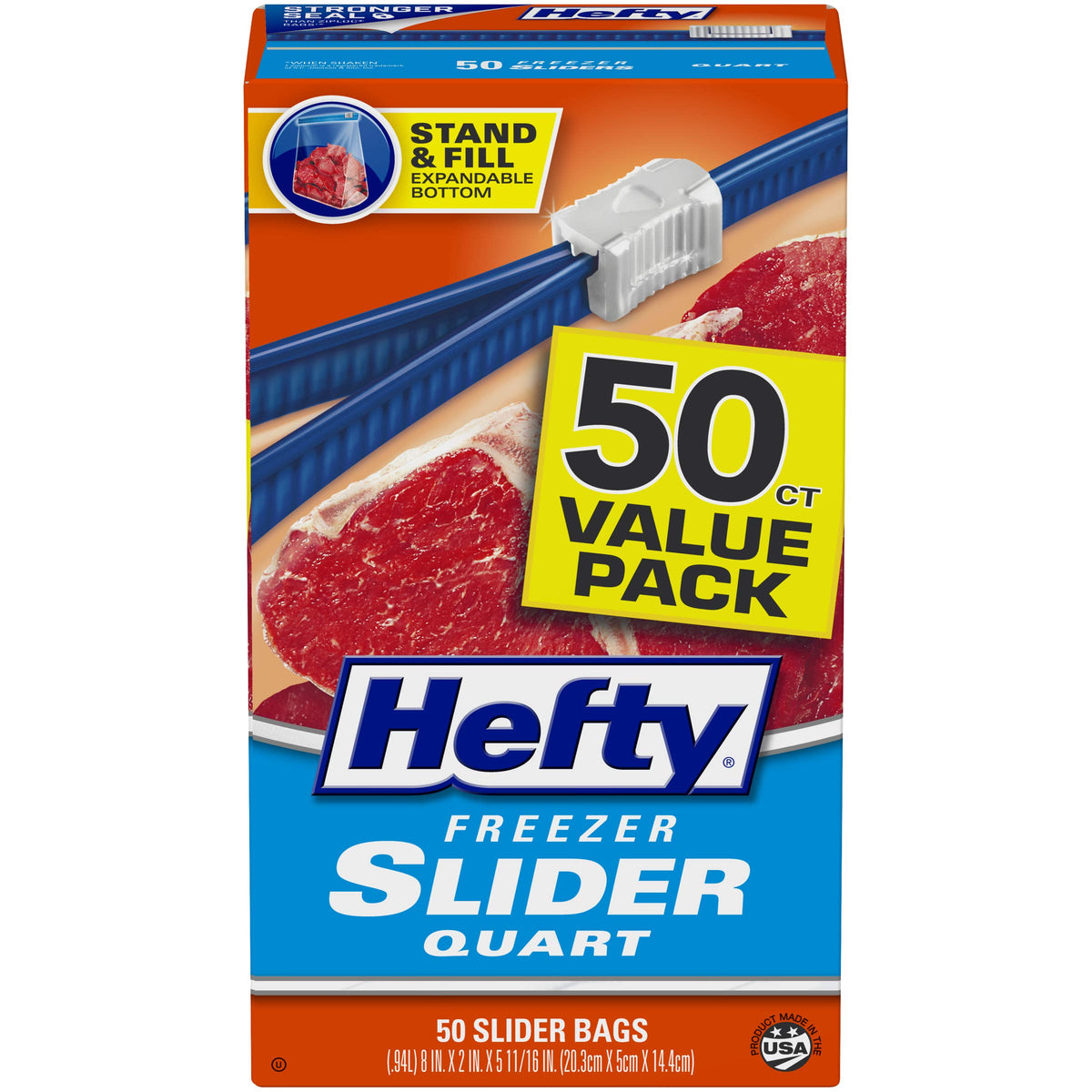 Hefty Slider Freezer Bags, Quart Size, 50 Count