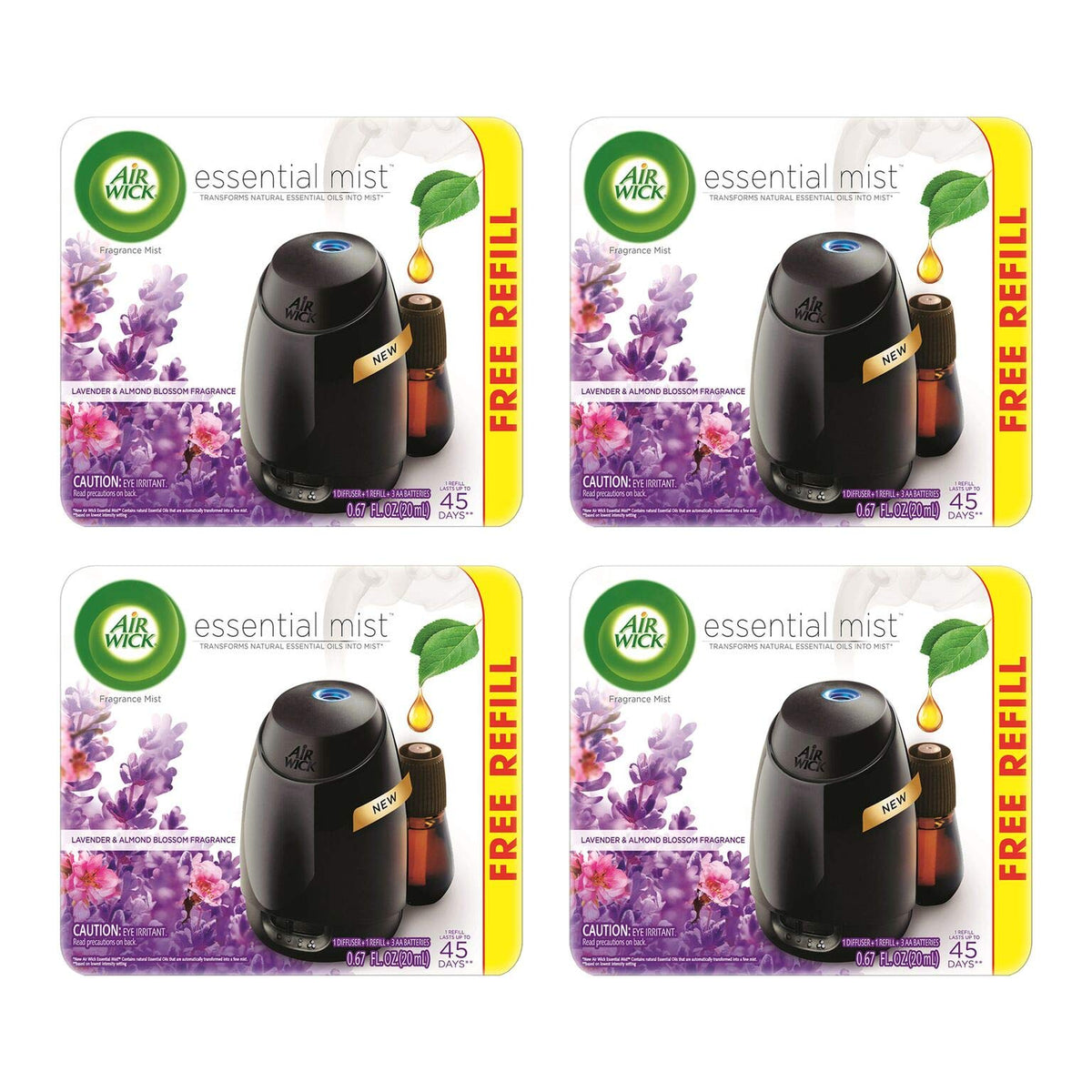 Air Wick Essential Mist Diffuser Mist Kit, Lavender & Almond Blossom 1 ea (Pack of 4)