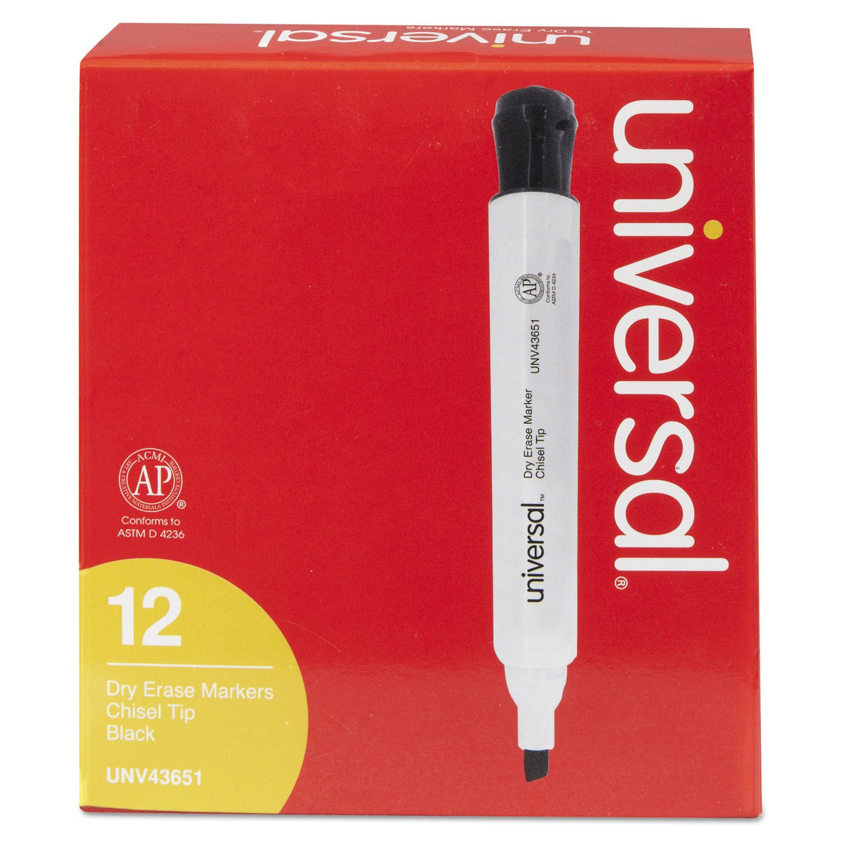 Universal UNV43651 Broad Chisel Tip Dry Erase Marker - Black (1 Dozen)