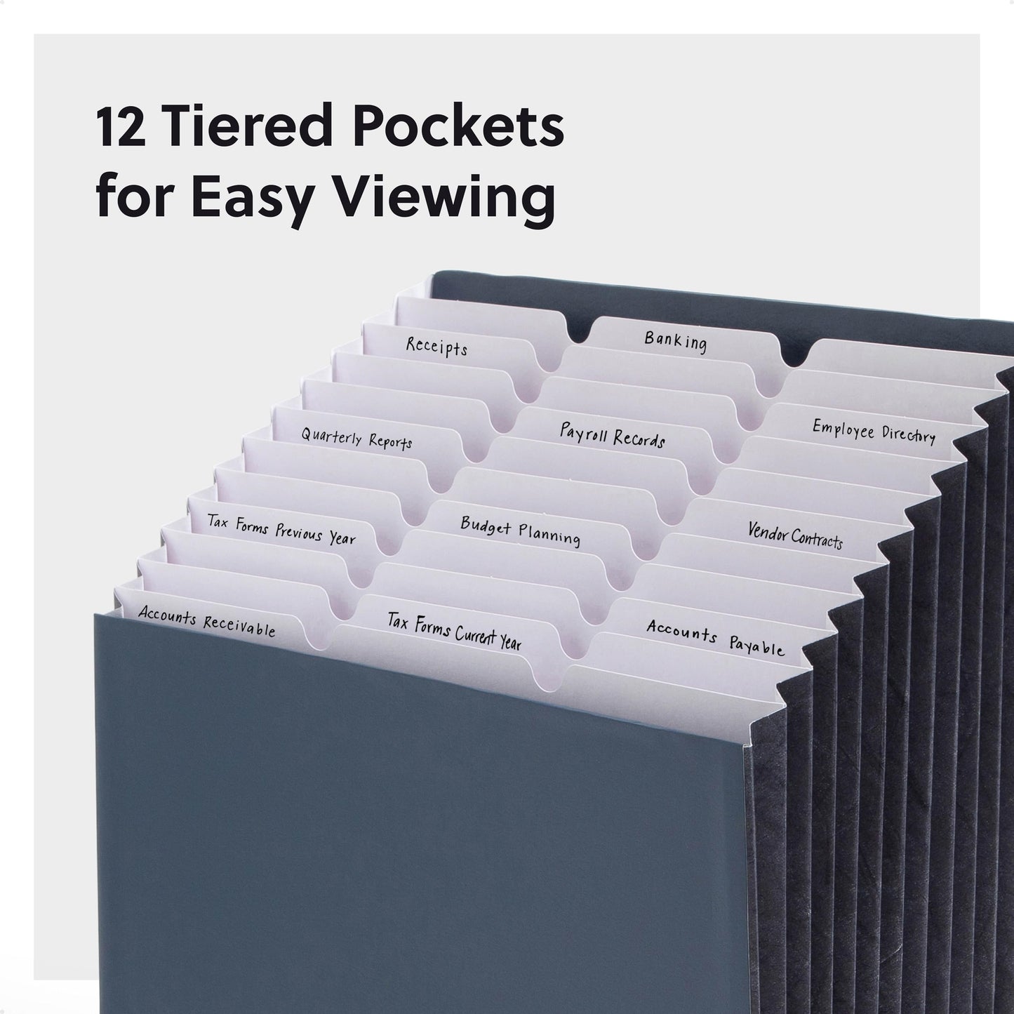 Smead Expanding 12-Pocket Stadium File, 12.75" x 13.75" x up to 11.75", Navy (70211)