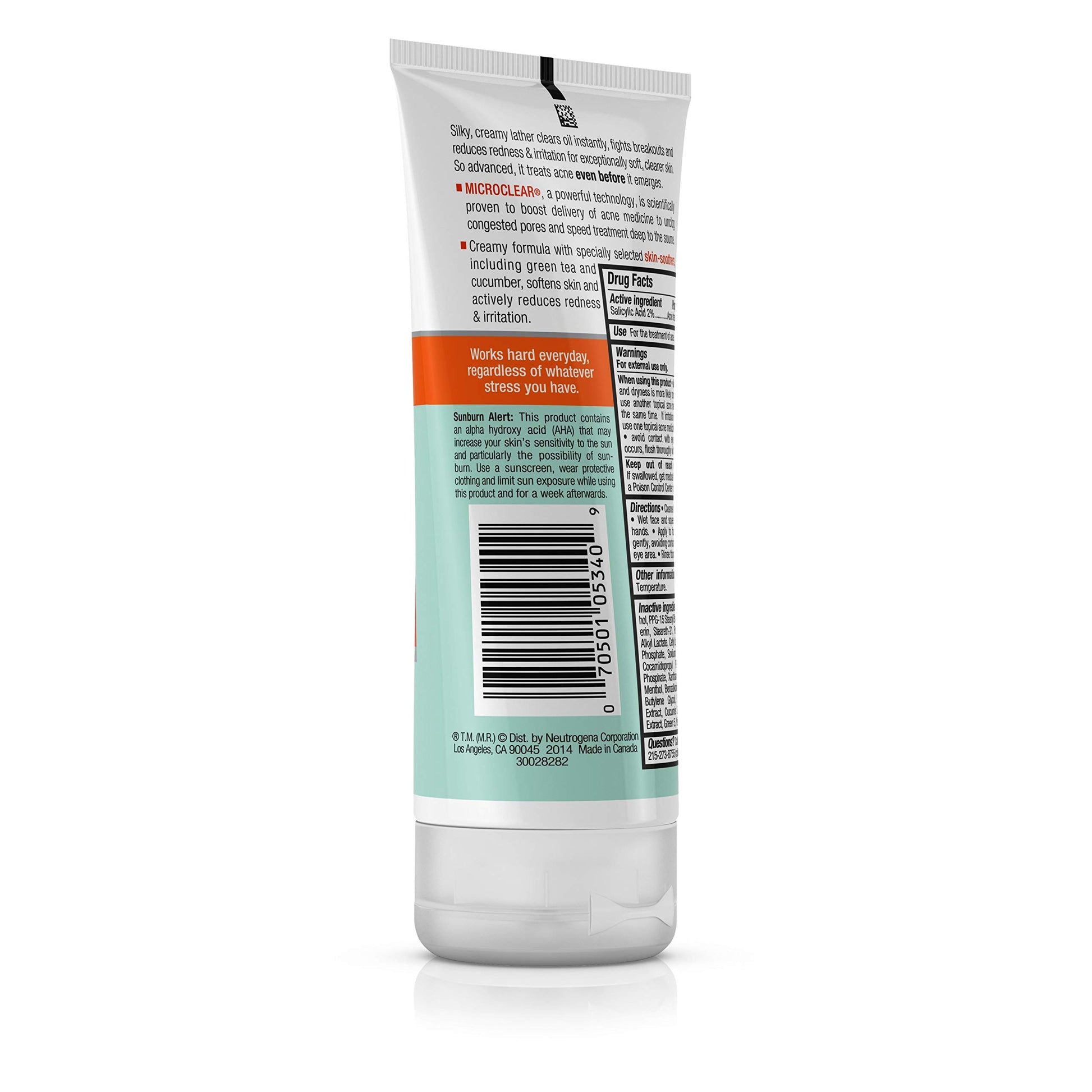 Neutrogena Oil-Free Acne Stress Control Power-Cream Wash, Multi, Cucumber, 6 Ounce