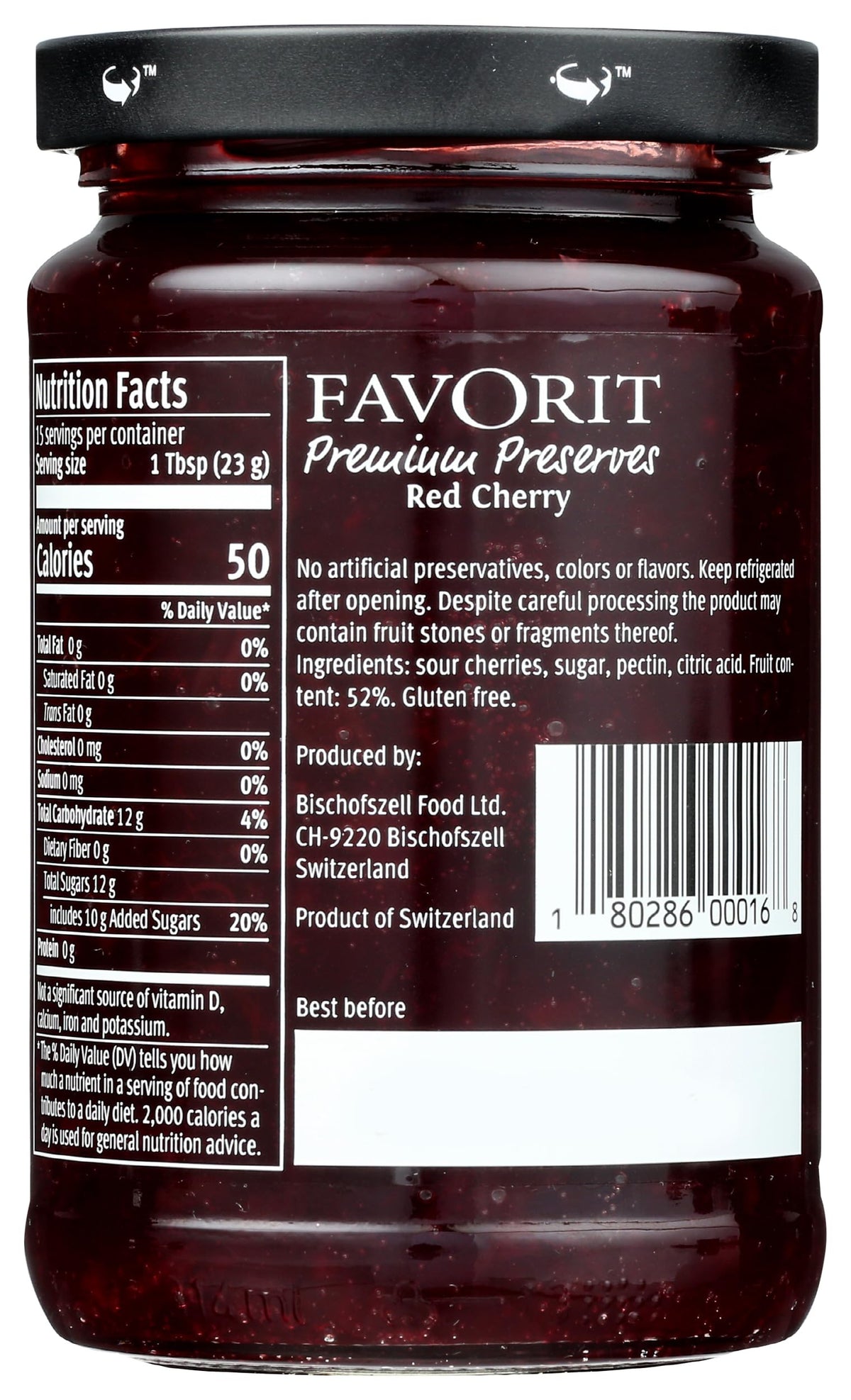 Favorit Preserve Red Cherry, 12.3 oz
