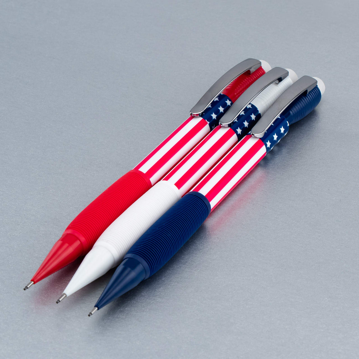 Pentel Icy Mechanical Pencil, (0.7mm) Medium Line, Flag Barrel, Assorted Grips (B/C/W) Clear Dozen Box