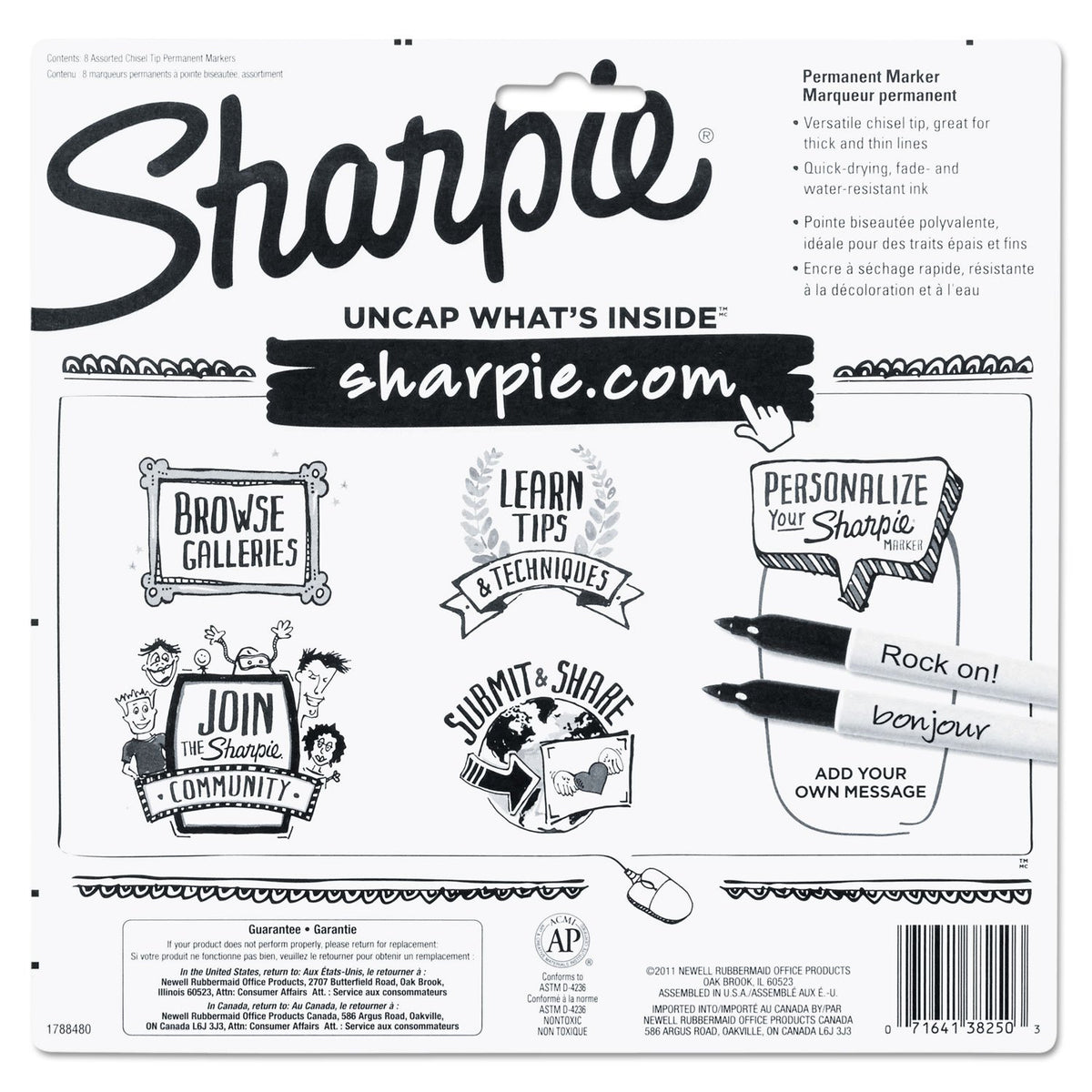 Sharpie 38250PP Permanent Marker 5.3mm Chisel Tip Assorted 8/Set (SAN38250PP)