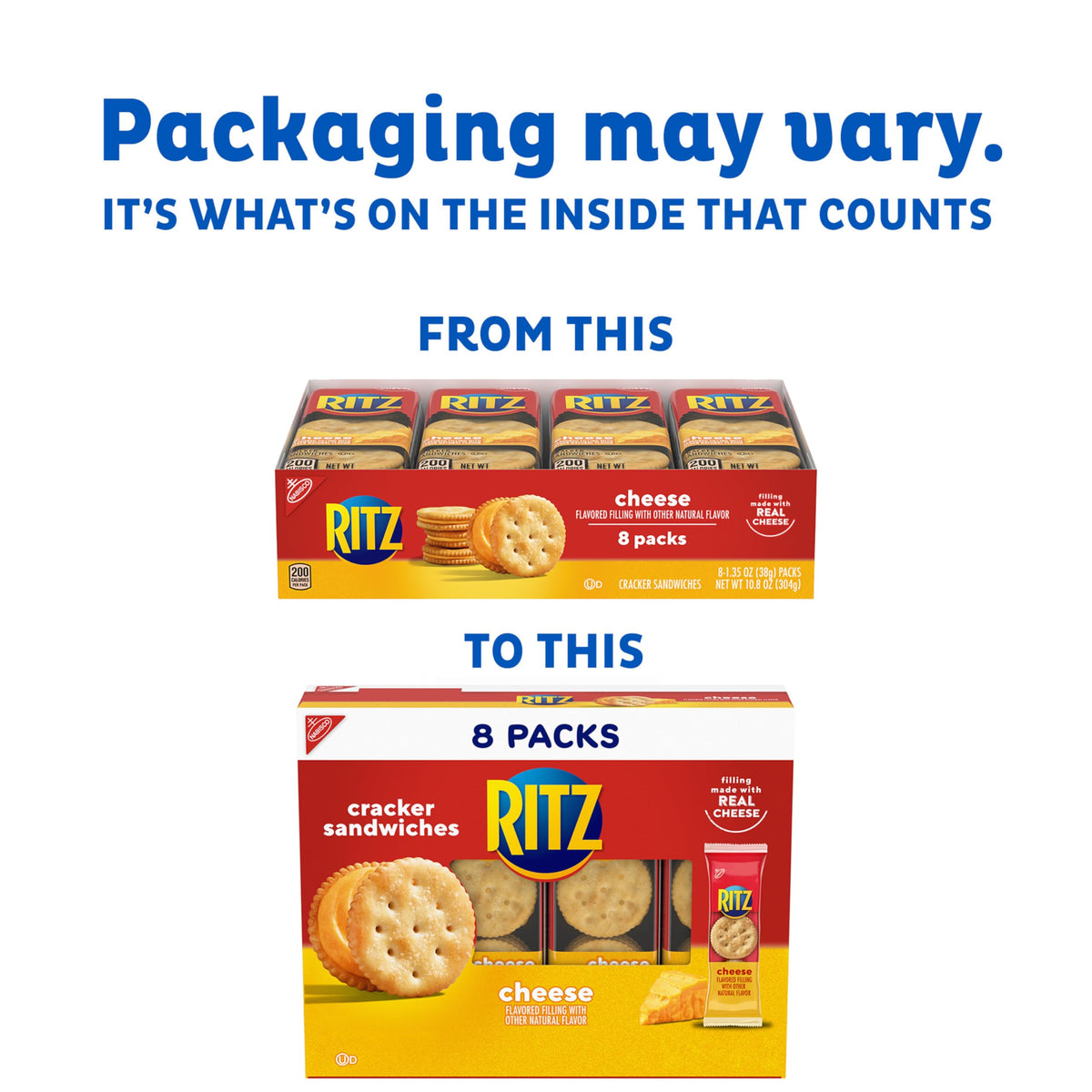 RITZ Cheese Sandwich Crackers, Lunch Snacks, 112 Snack Packs (14 Boxes, 6 Crackers Per Pack)