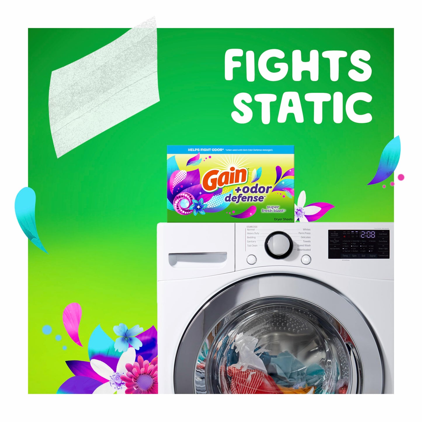 Gain + Odor Defense Fabric Softener Dryer Sheets, Super Fresh Blast Scent, 120 ct