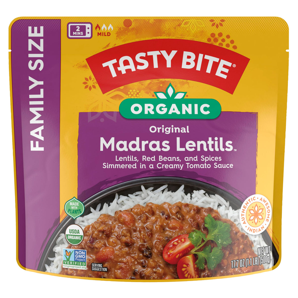 TASTYBITE Organic Family Size Madras Lentils, 17.6 OZ
