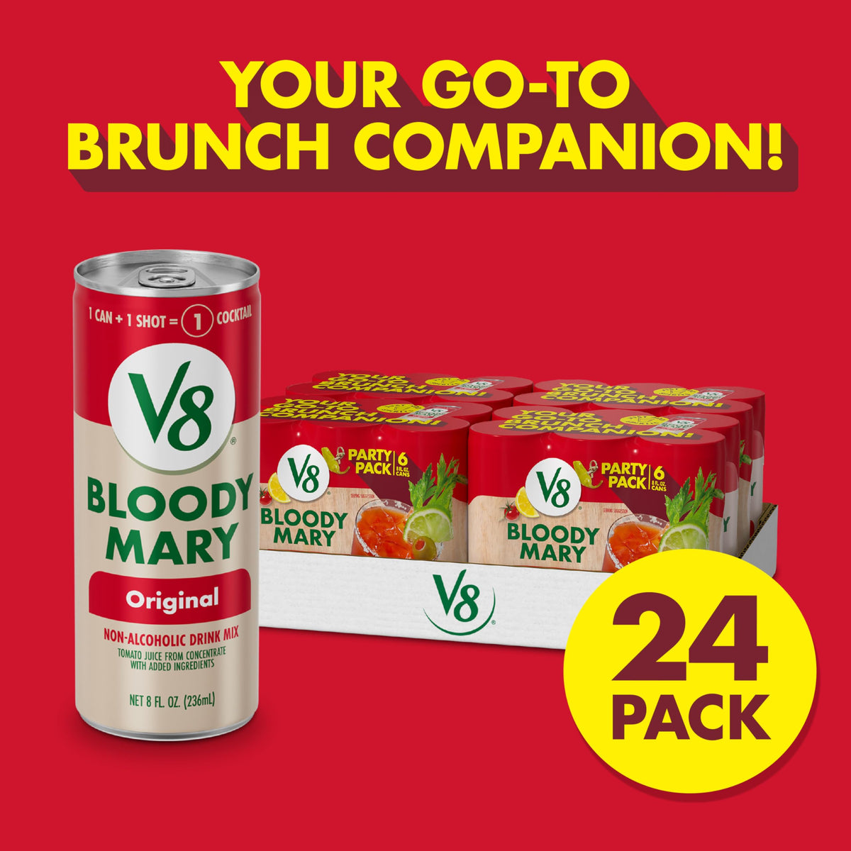V8 Bloody Mary Mix, 8 fl oz Can (4 Cases of 6 Cans)