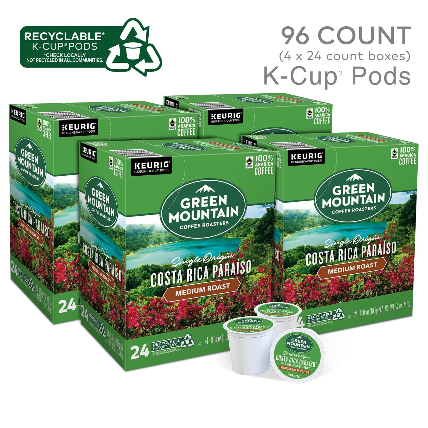 Green Mountain Coffee Roasters Costa Rica Paraiso Single-Serve K-Cup Pods, Medium Roast Coffee, 96 Count